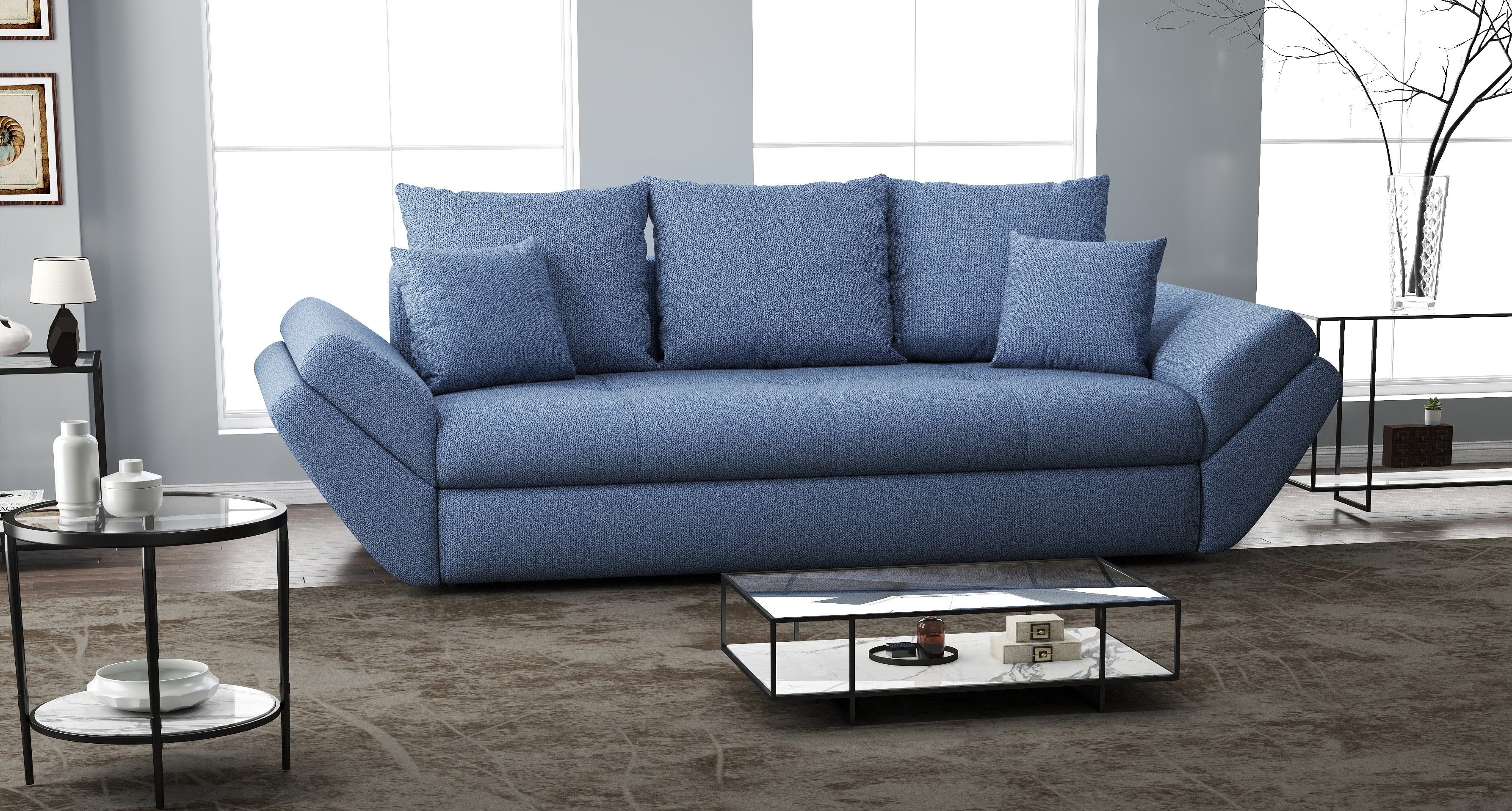 Canapea extensibilă dumonde cu ladă de depozitare si sezut confortabil din spuma high-density, Loana Enjoy Blue 250x100 cm