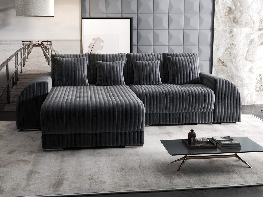 Colțar extensibil dumonde cu ladă de depozitare si sezut confortabil din spuma high-density, Verona Ambience Gri 290x185 cm