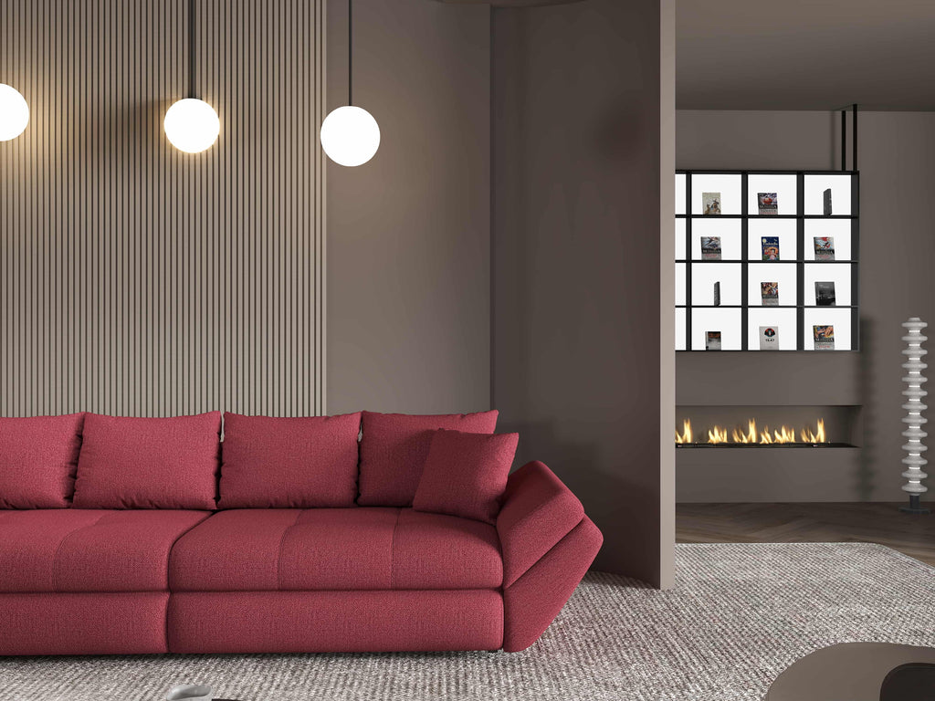 Canapea extensibilă dumonde cu ladă de depozitare si sezut confortabil din spuma high-density, Loana Enjoy Rosu 300x100 cm