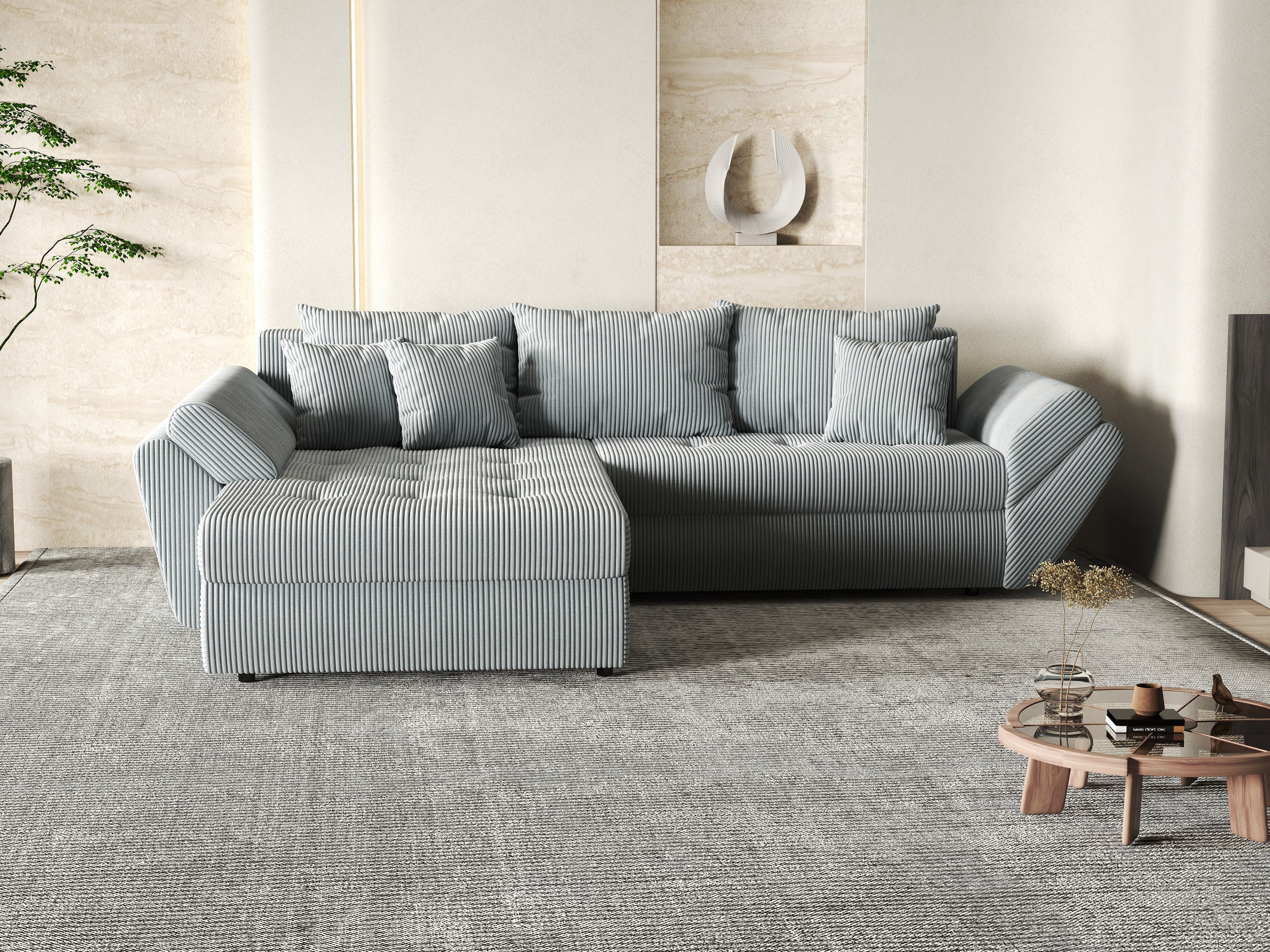 Colțar extensibil dumonde cu ladă de depozitare si sezut confortabil din spuma high-density, Loana Zoom Grey 270x185 cm