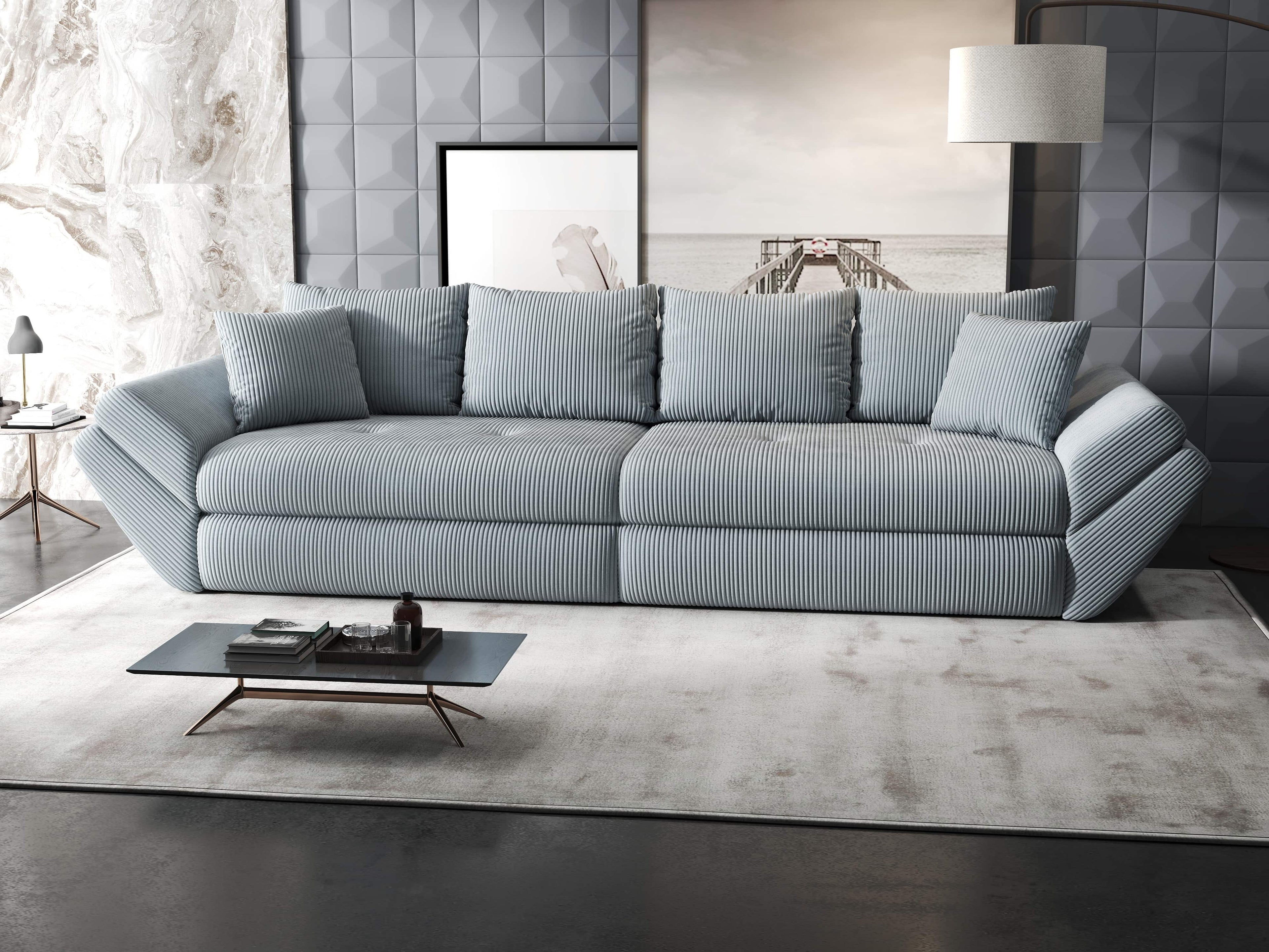 Canapea extensibilă dumonde cu ladă de depozitare si sezut confortabil din spuma high-density, Loana Zoom Gri 300x100 cm