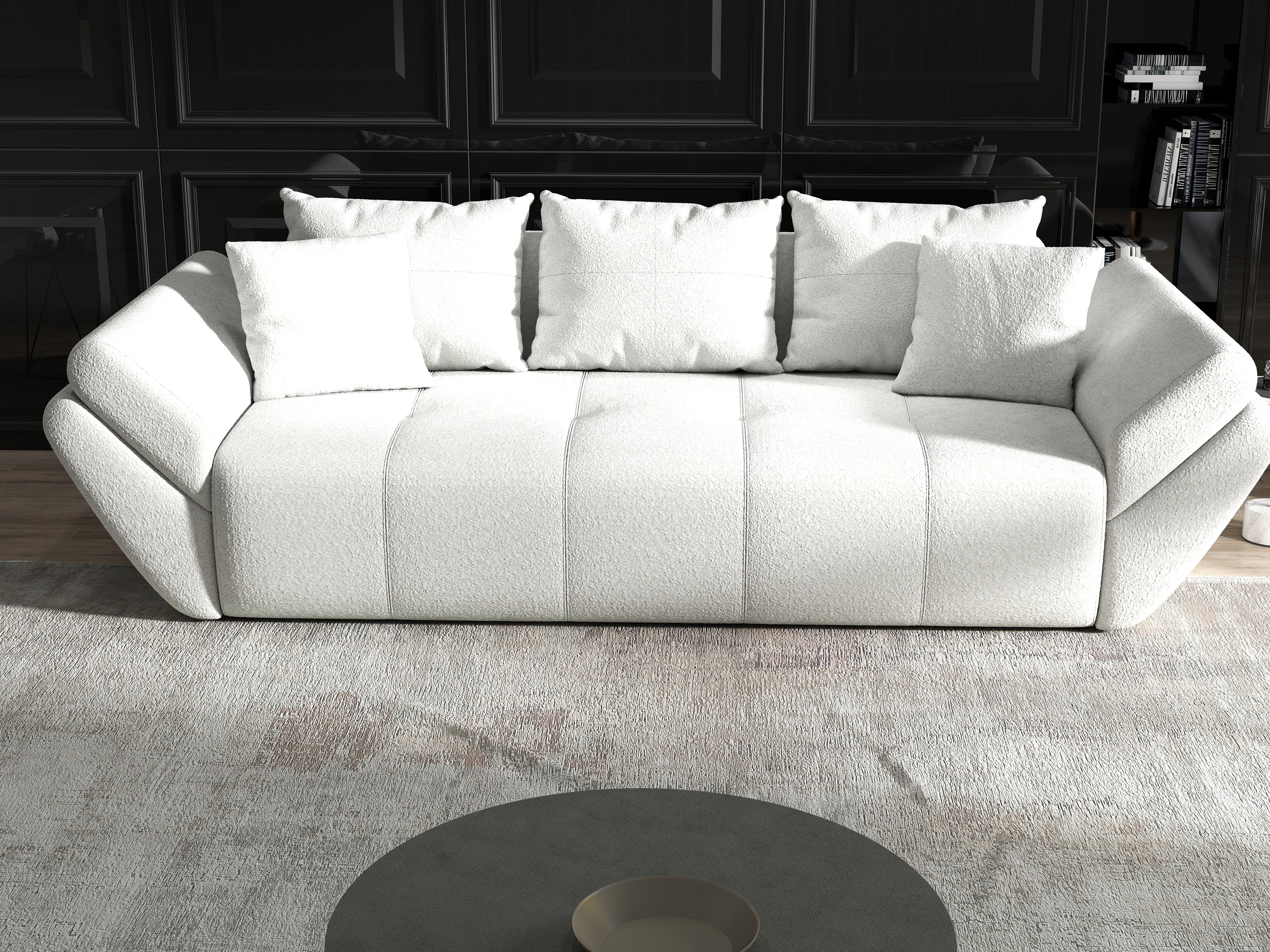 Canapea extensibilă dumonde cu ladă de depozitare si sezut confortabil din spuma high-density, Berlin Euphoria Ivory 250x100 cm
