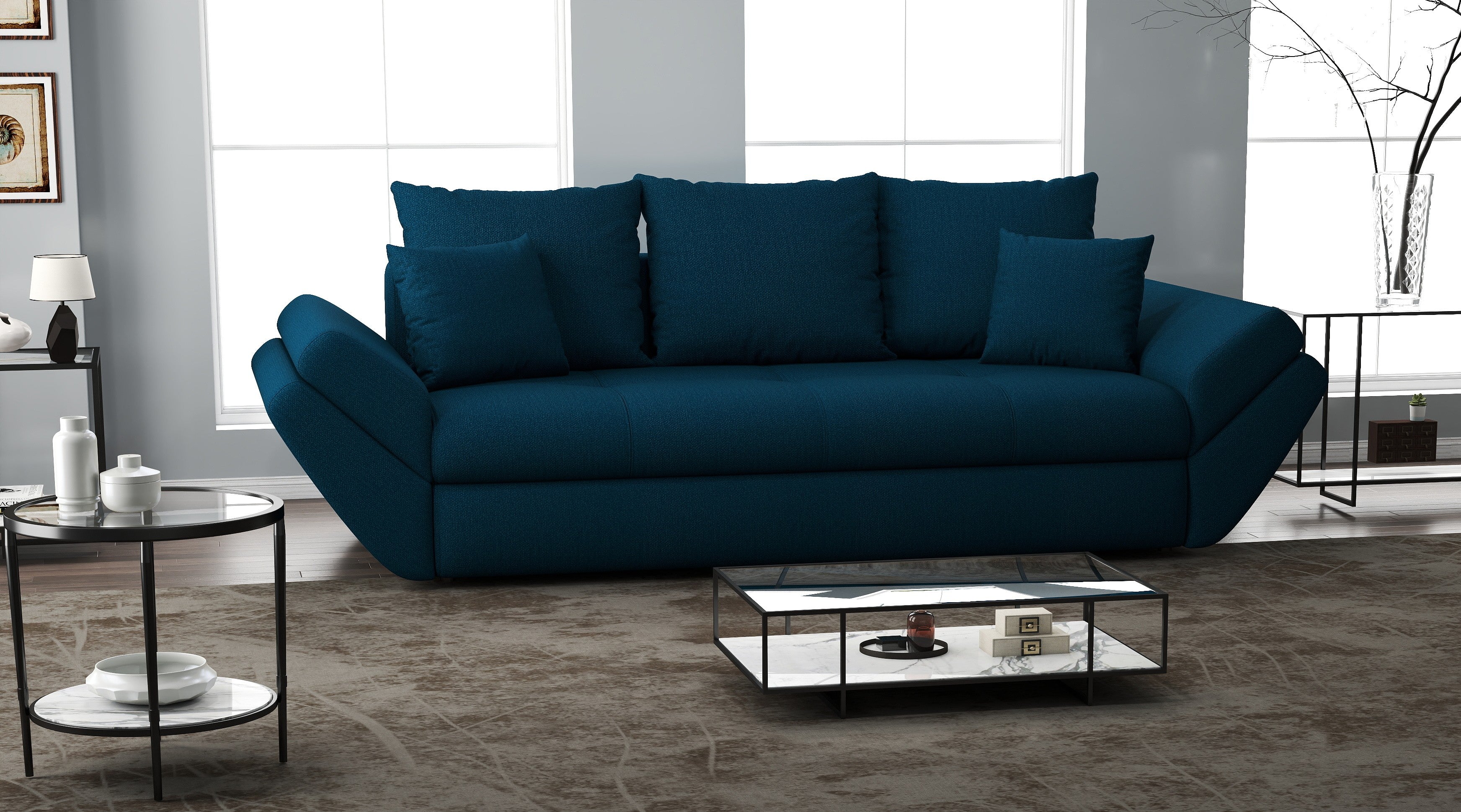 Canapea extensibilă dumonde cu ladă de depozitare si sezut confortabil din spuma high-density, Loana Enjoy Petrol 250x100 cm