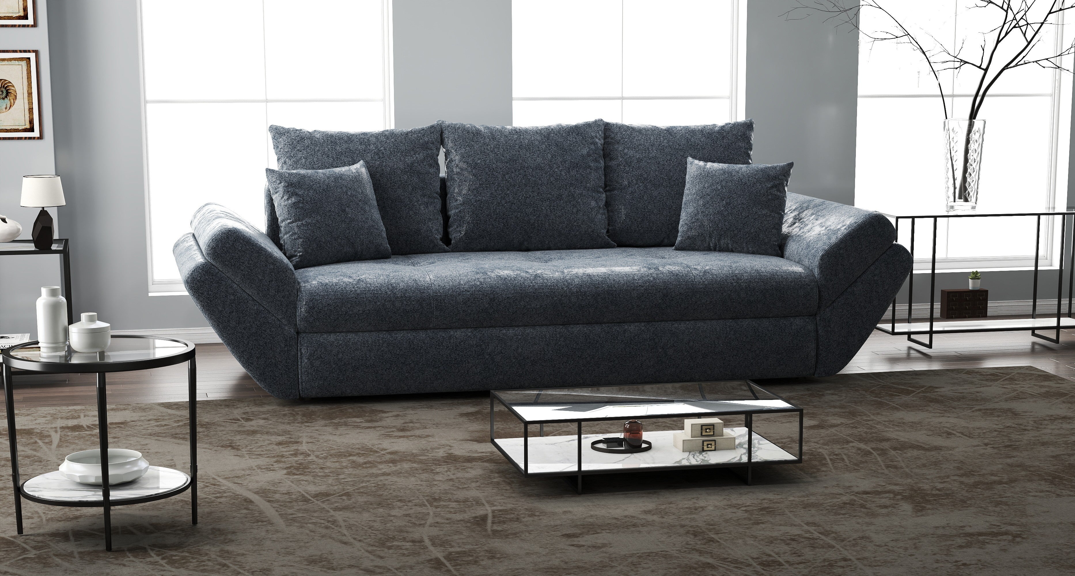 Canapea extensibilă dumonde cu ladă de depozitare si sezut confortabil din spuma high-density, Loana Euphoria Grafit 250x100 cm