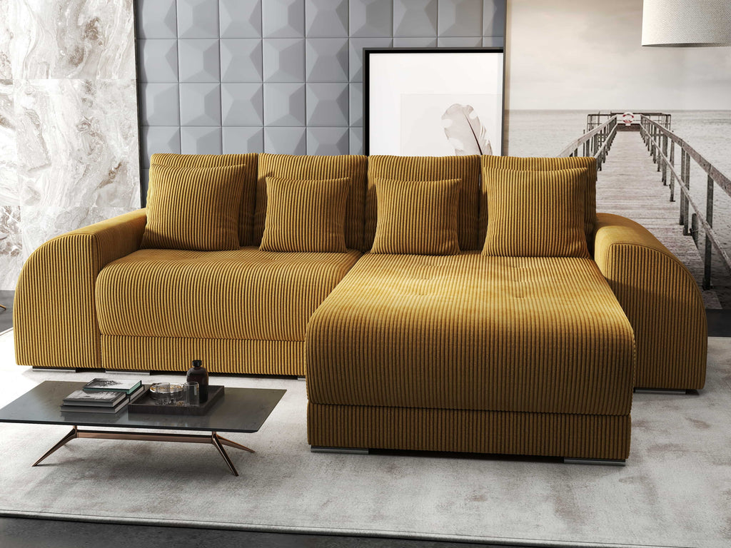 Colțar extensibil dumonde cu ladă de depozitare si sezut confortabil din spuma high-density, Verona Zoom Mustar II 290x185 cm
