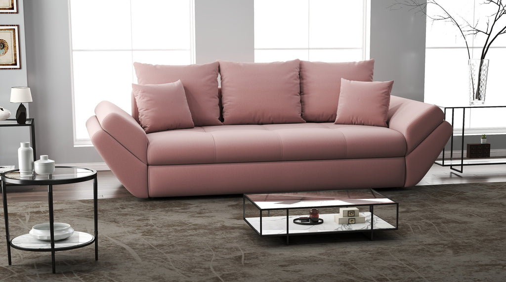 Canapea extensibilă dumonde cu ladă de depozitare si sezut confortabil din spuma high-density, Loana Royal Pink 250x100 cm