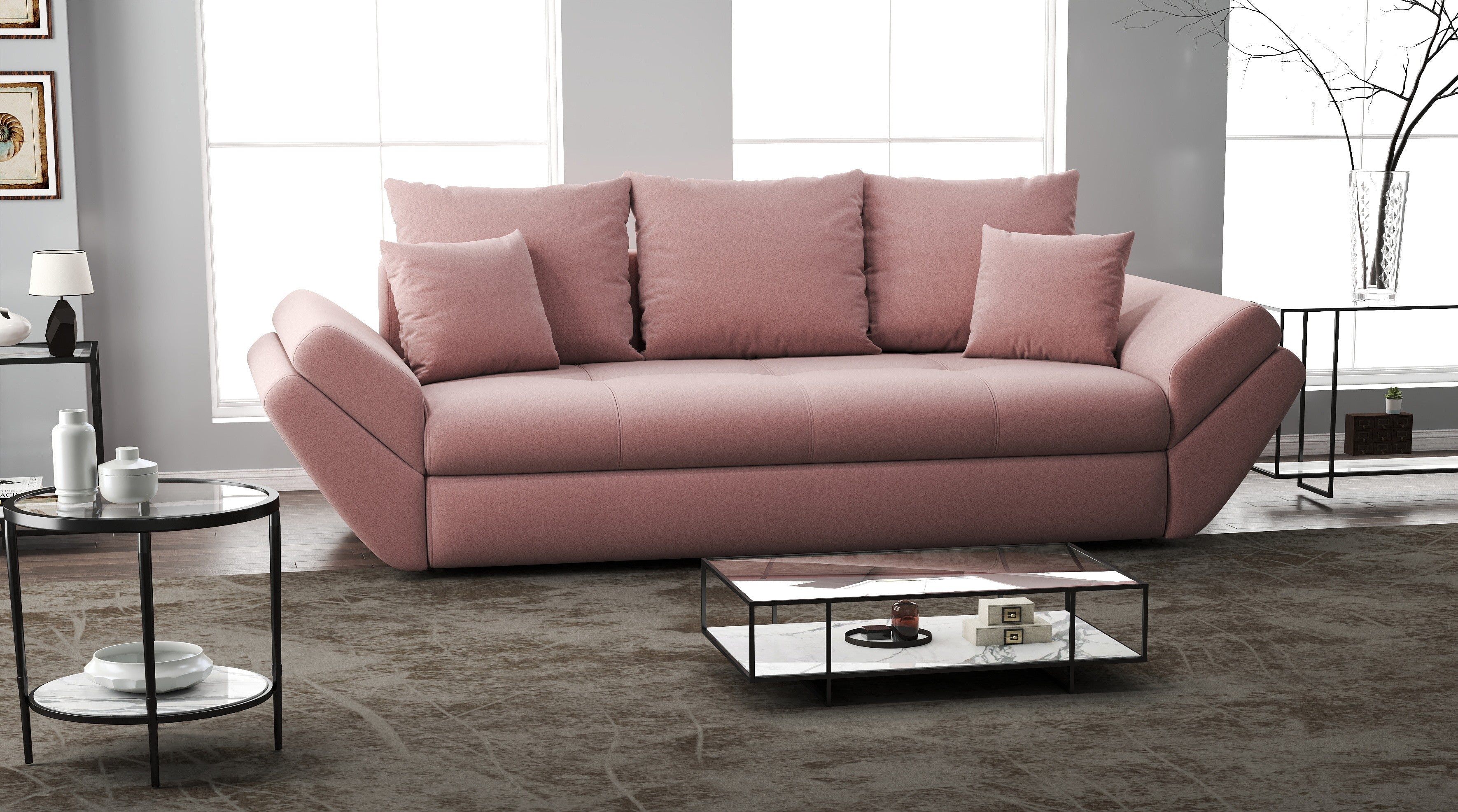 Canapea extensibilă dumonde cu ladă de depozitare si sezut confortabil din spuma high-density, Loana Royal Pink 250x100 cm