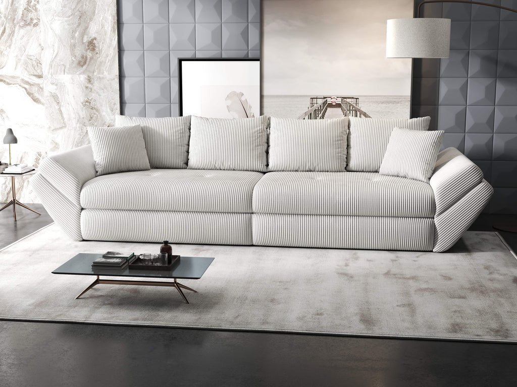 Canapea extensibilă dumonde cu ladă de depozitare si sezut confortabil din spuma high-density, Loana Zoom Cream 300x100 cm