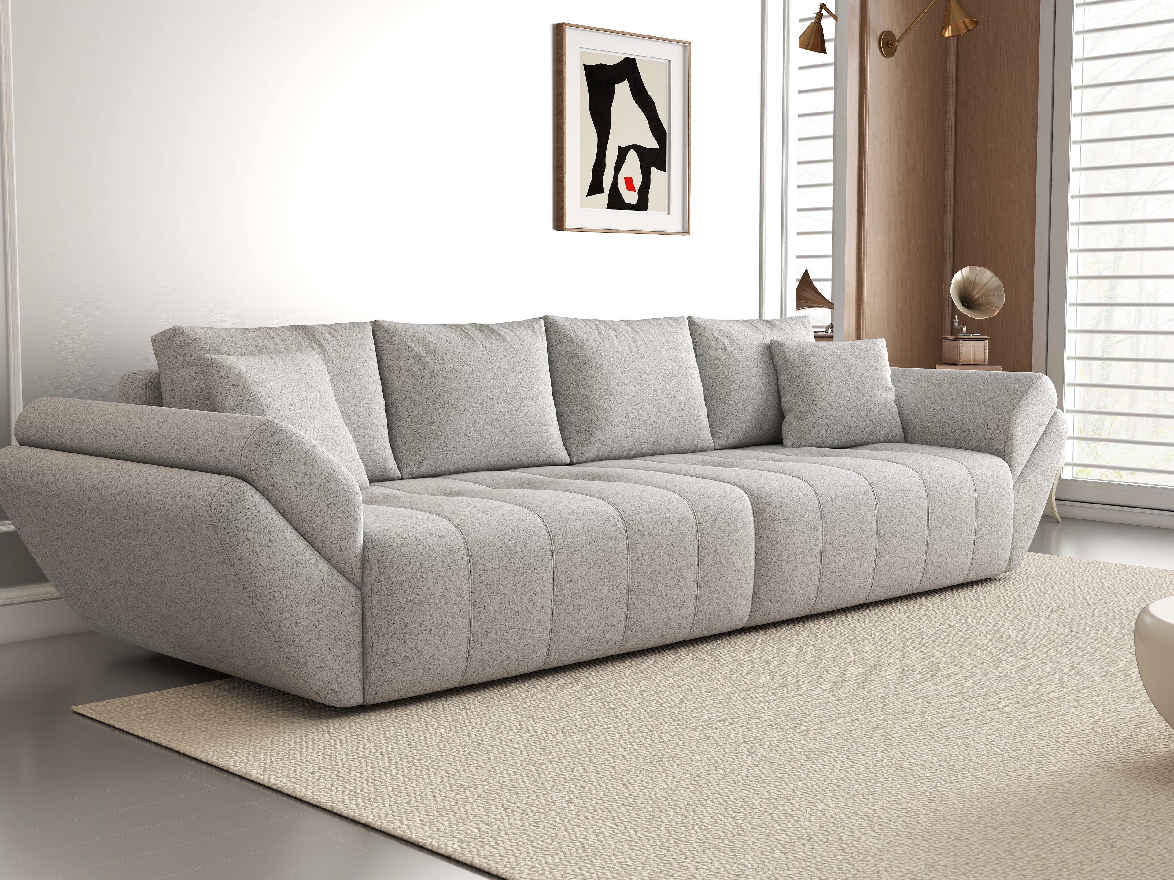 Canapea extensibilă dumonde cu ladă de depozitare si sezut confortabil din spuma high-density, Berlin Euphoria Dove 300x100 cm