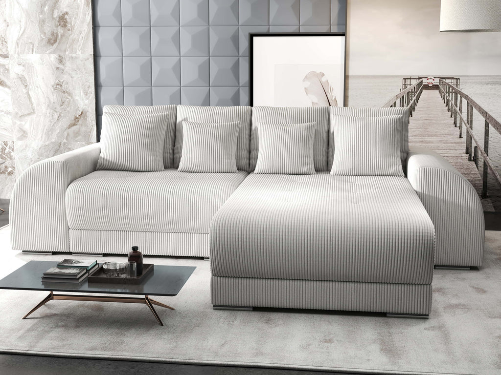 Colțar extensibil dumonde cu ladă de depozitare si sezut confortabil din spuma high-density, Verona Zoom Crem II 290x185 cm