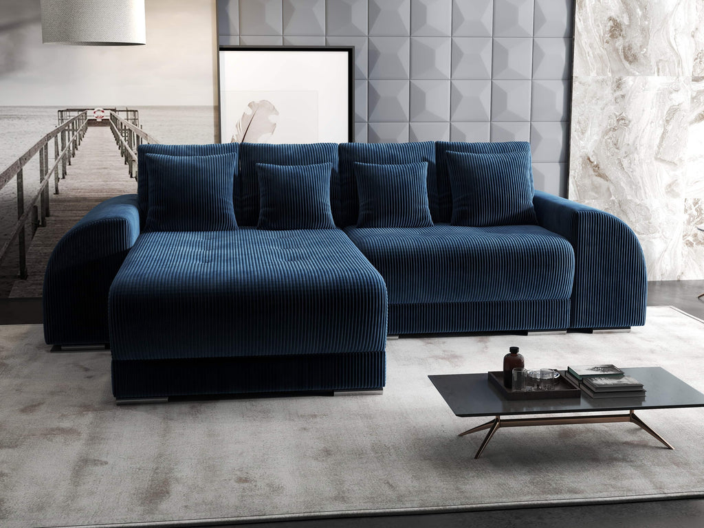 Colțar extensibil dumonde cu ladă de depozitare si sezut confortabil din spuma high-density, Verona Zoom Albastru 290x185 cm