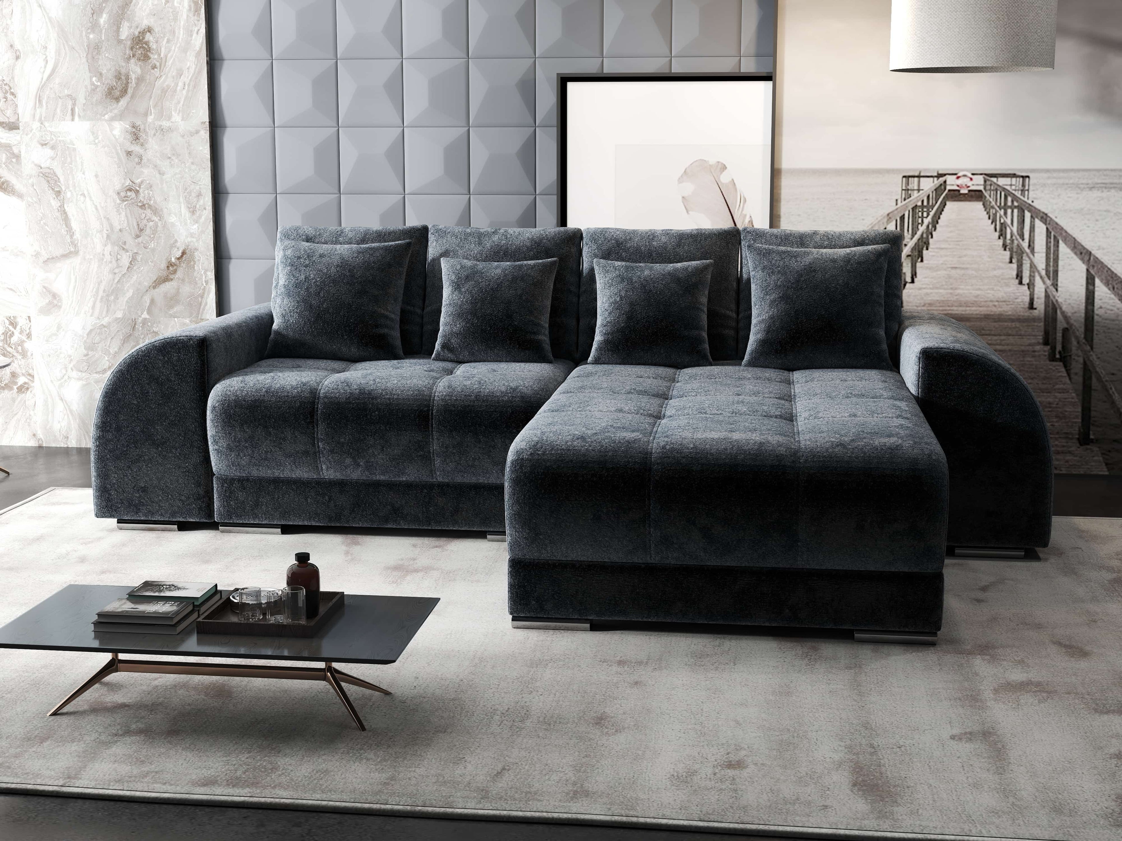 Colțar extensibil dumonde cu ladă de depozitare si sezut confortabil din spuma high-density, Verona Euphoria Grafit II 290x185 cm