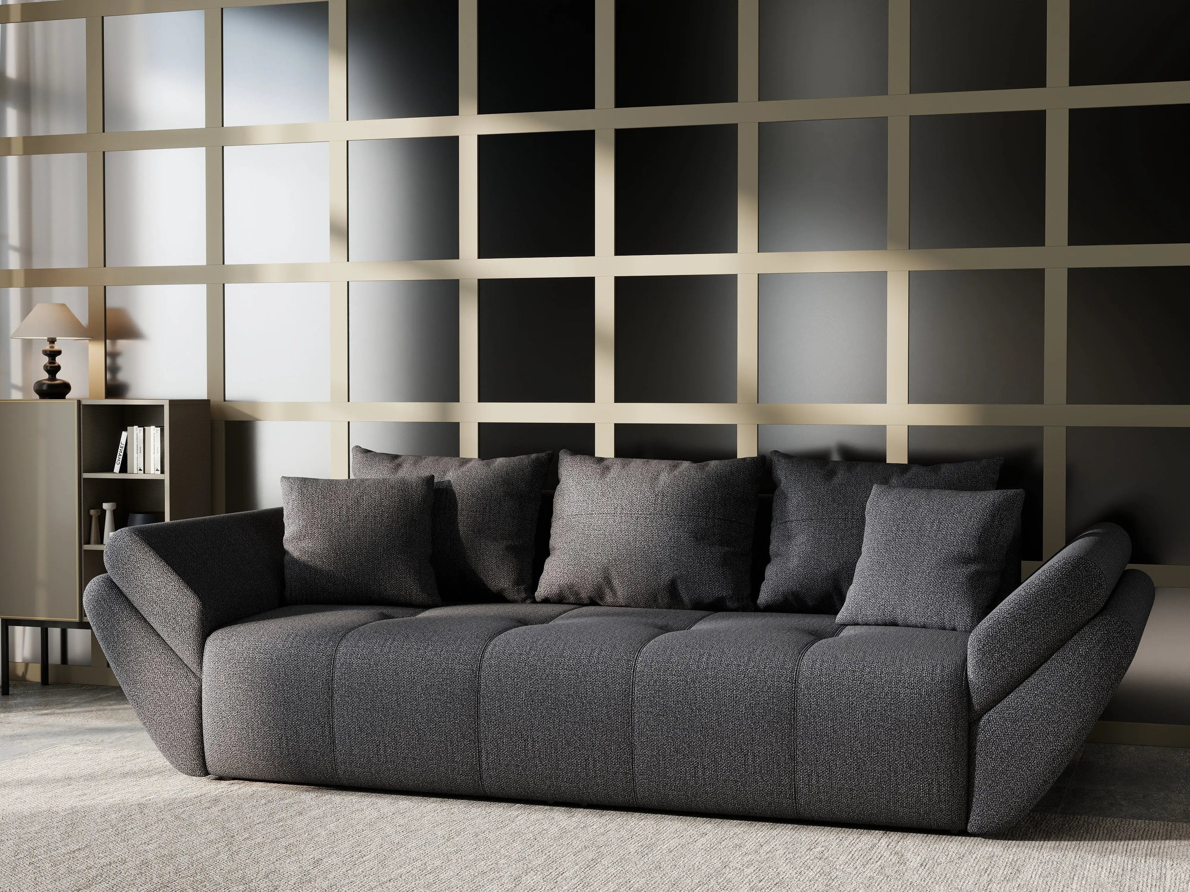 Canapea extensibilă dumonde cu ladă de depozitare si sezut confortabil din spuma high-density, Berlin Enjoy Graphite 250x100 cm