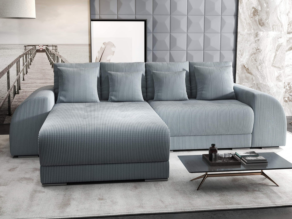 Colțar extensibil dumonde cu ladă de depozitare si sezut confortabil din spuma high-density, Verona Zoom Gri 290x185 cm