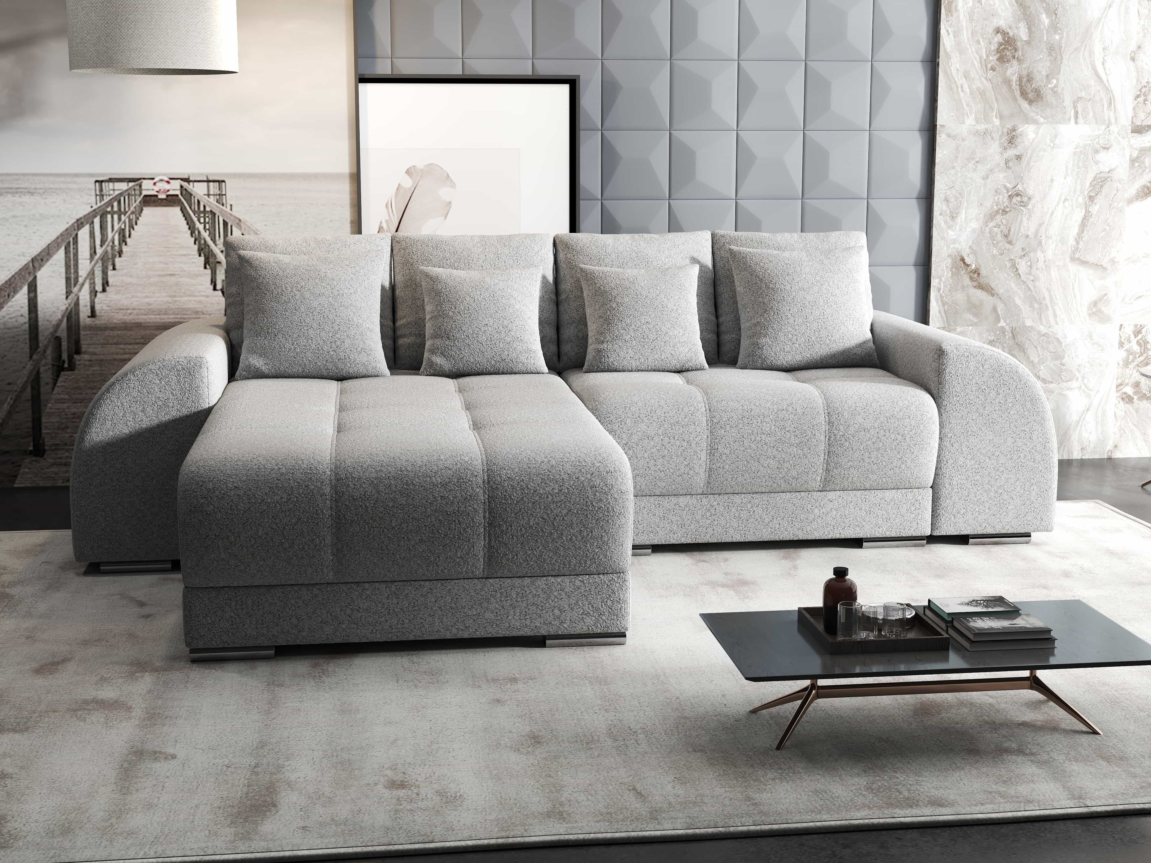 Colțar extensibil dumonde cu ladă de depozitare si sezut confortabil din spuma high-density, Verona Euphoria Dove 290x185 cm