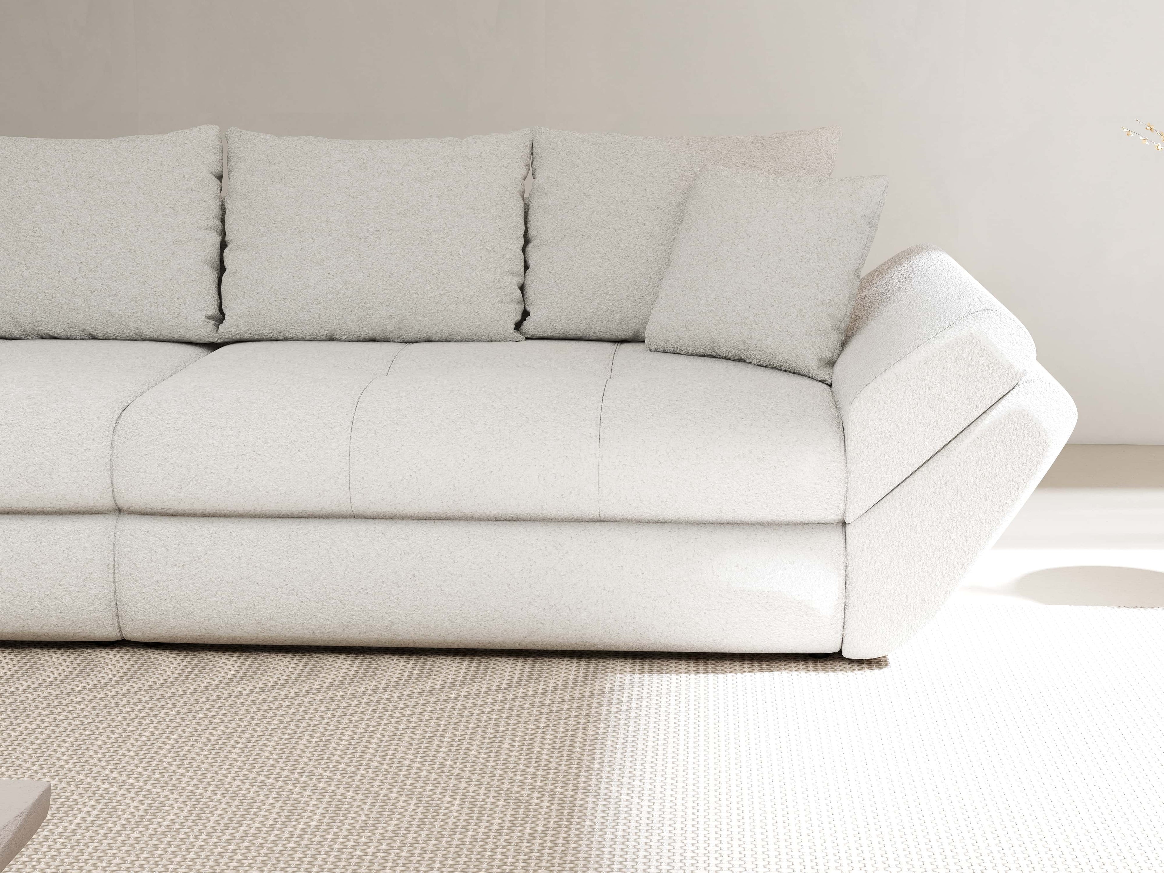 Canapea extensibilă dumonde cu ladă de depozitare si sezut confortabil din spuma high-density, Loana Euphoria Ivory 300x100 cm