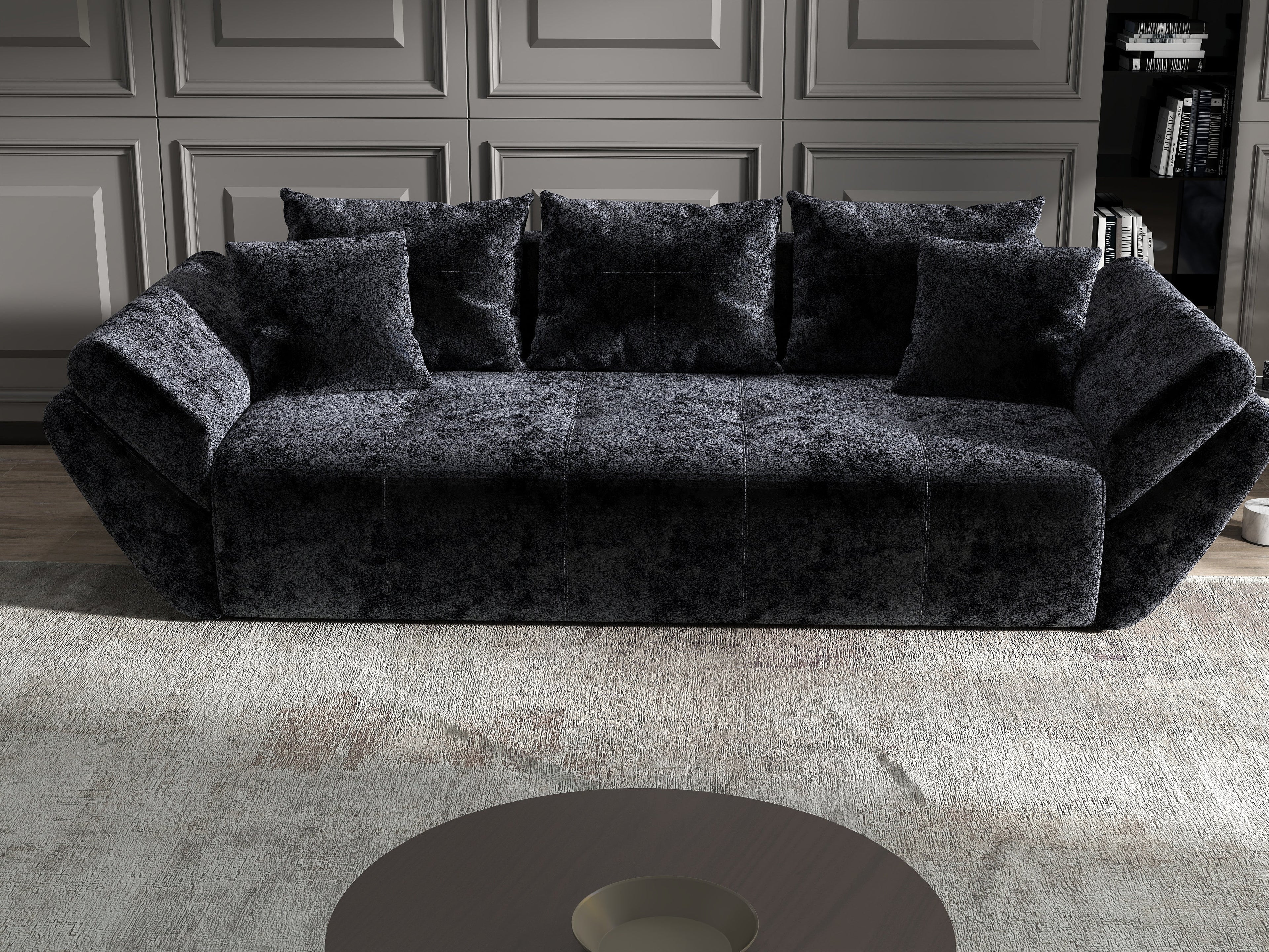 Canapea extensibilă dumonde cu ladă de depozitare si sezut confortabil din spuma high-density, Berlin Euphoria Black 250x100 cm