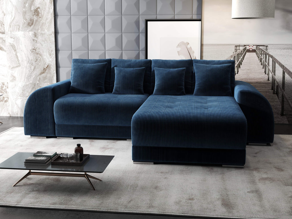 Colțar extensibil dumonde cu ladă de depozitare si sezut confortabil din spuma high-density, Verona Zoom Albastru II 290x185 cm