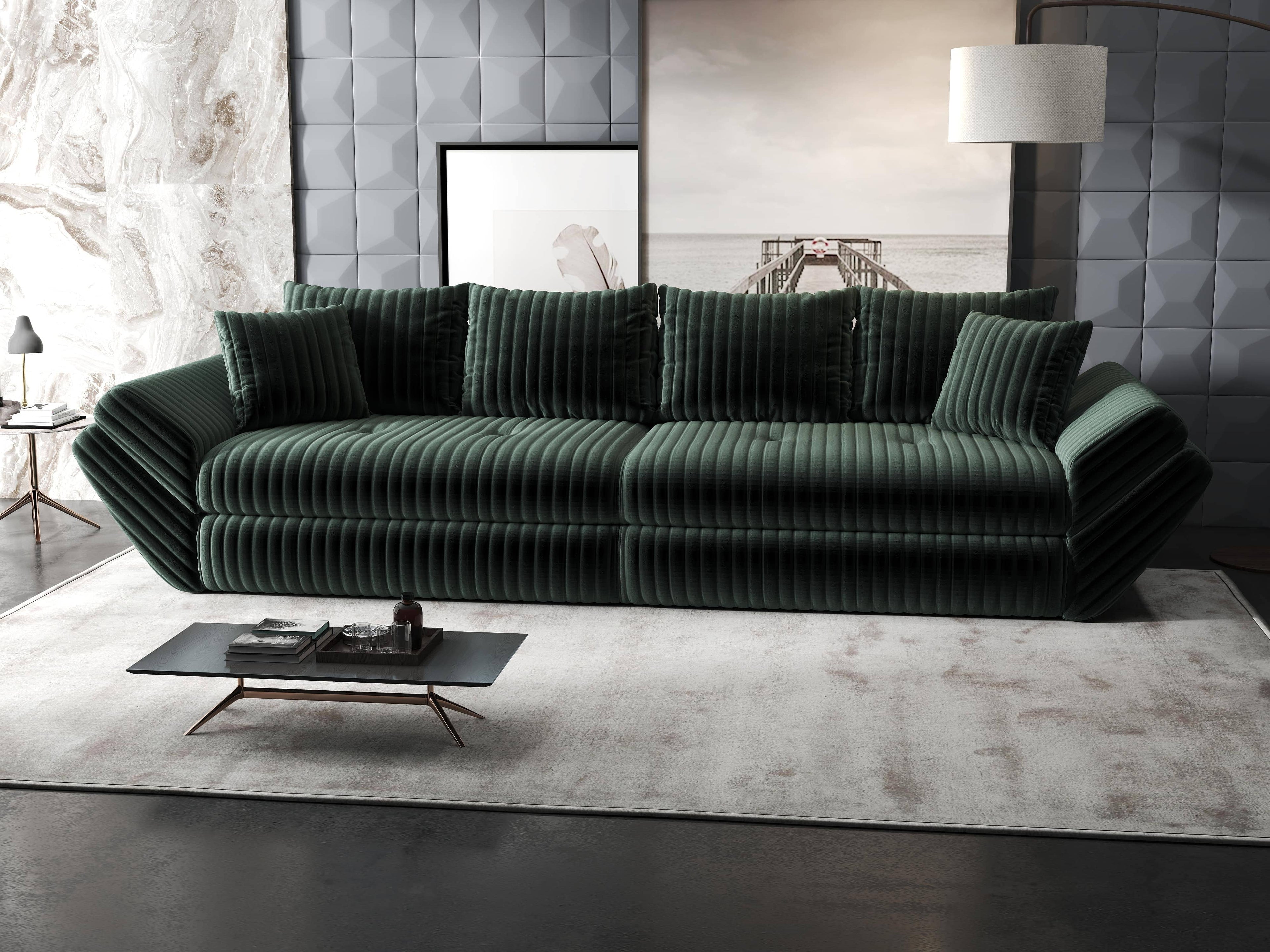 Canapea extensibilă dumonde cu ladă de depozitare si sezut confortabil din spuma high-density, Loana Ambience Verde 300x100 cm