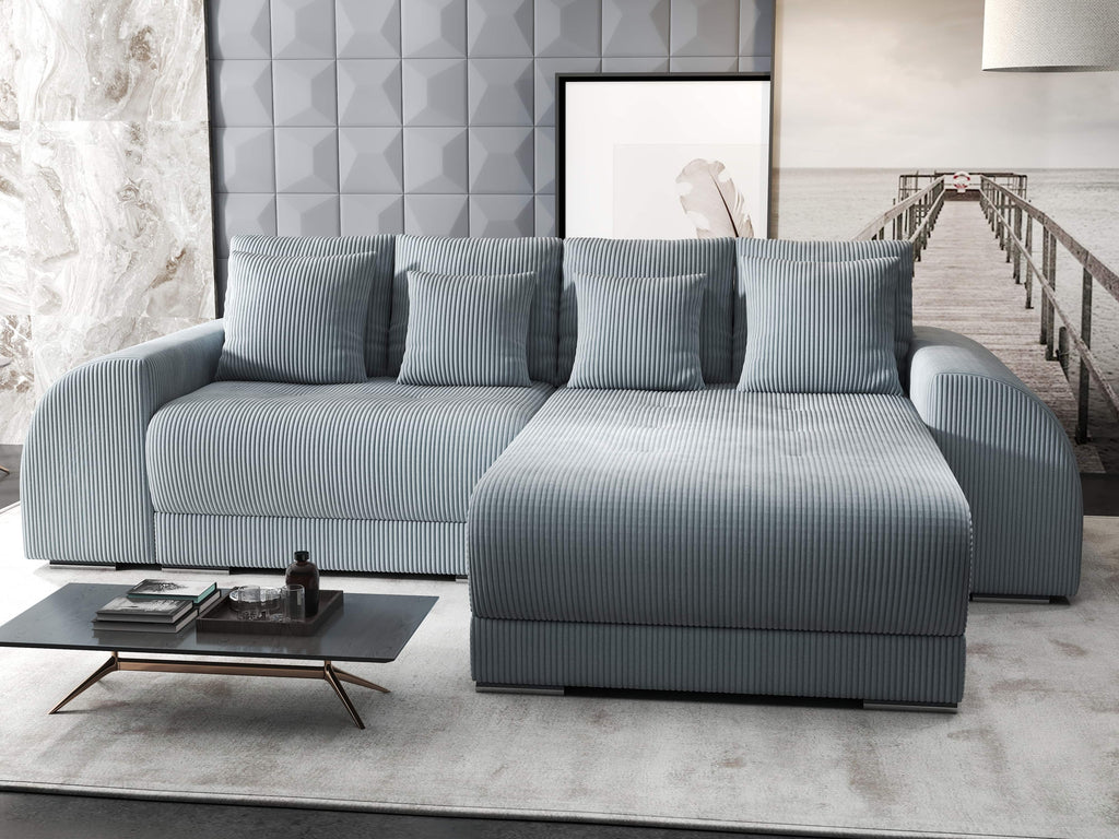 Colțar extensibil dumonde cu ladă de depozitare si sezut confortabil din spuma high-density, Verona Zoom Gri II 290x185 cm