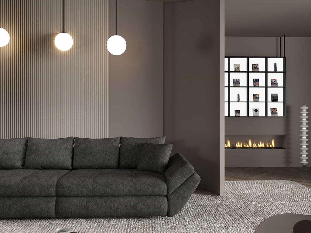Canapea extensibilă dumonde cu ladă de depozitare si sezut confortabil din spuma high-density, Loana Enjoy Negru 300x100 cm