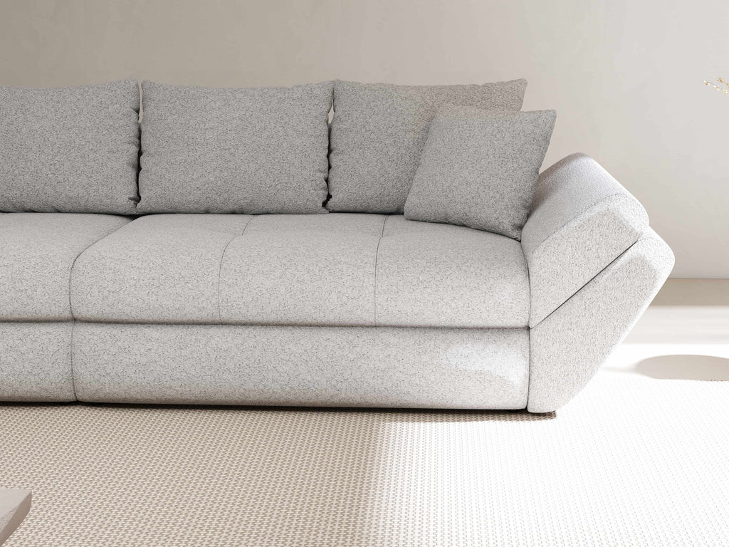 Canapea extensibilă dumonde cu ladă de depozitare si sezut confortabil din spuma high-density, Loana Euphoria Dove 300x100 cm