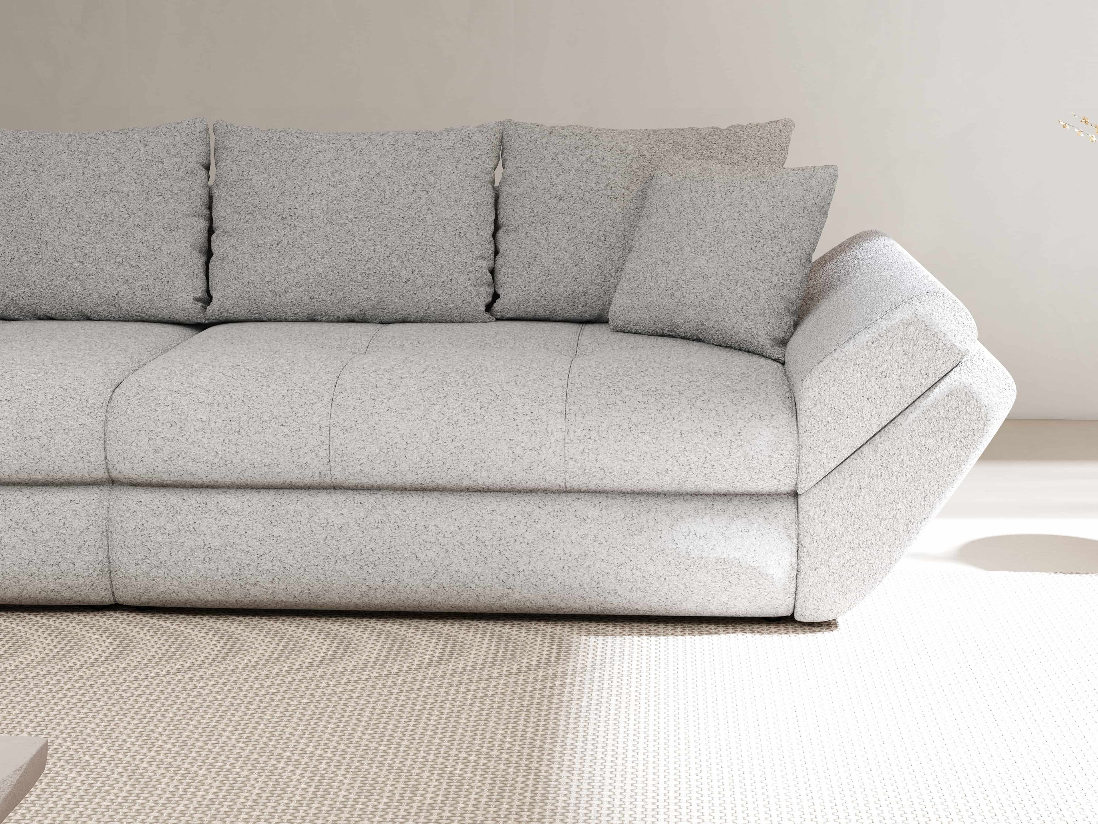Canapea extensibilă dumonde cu ladă de depozitare si sezut confortabil din spuma high-density, Loana Euphoria Dove 300x100 cm