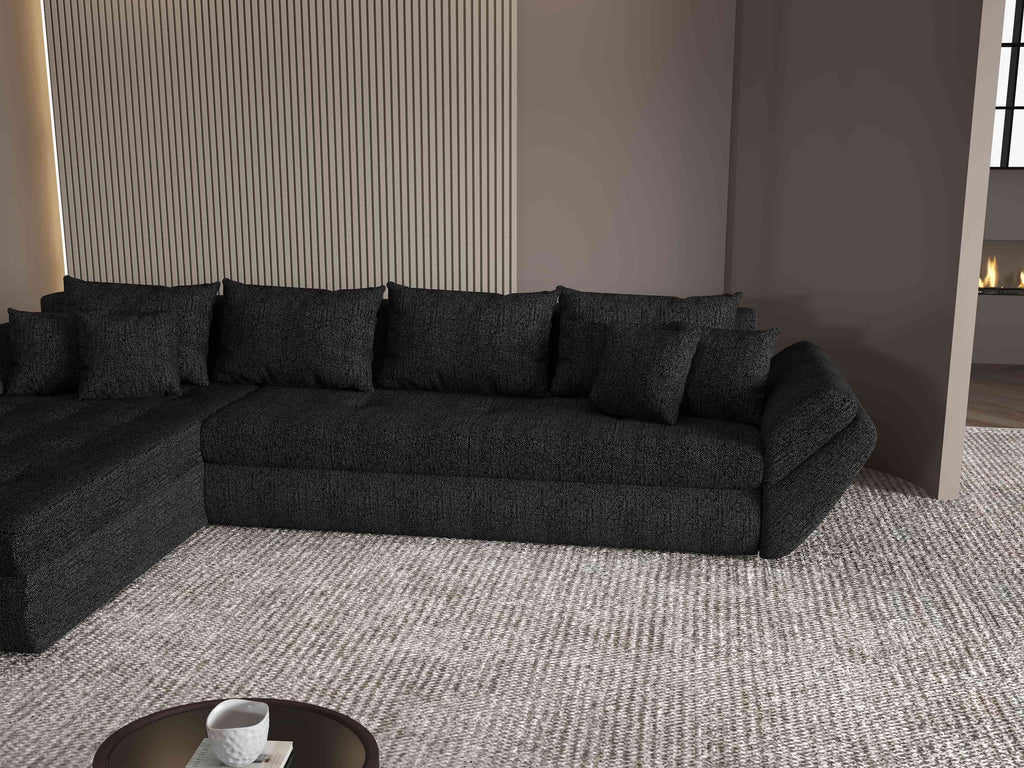 Colțar extensibil dumonde cu ladă de depozitare si sezut confortabil din spuma high-density, Loana XL Enjoy Negru 335x185 cm