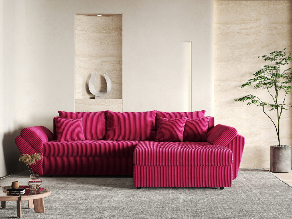 Colțar extensibil dumonde cu ladă de depozitare si sezut confortabil din spuma high-density, Loana Zoom Red II 270x185 cm