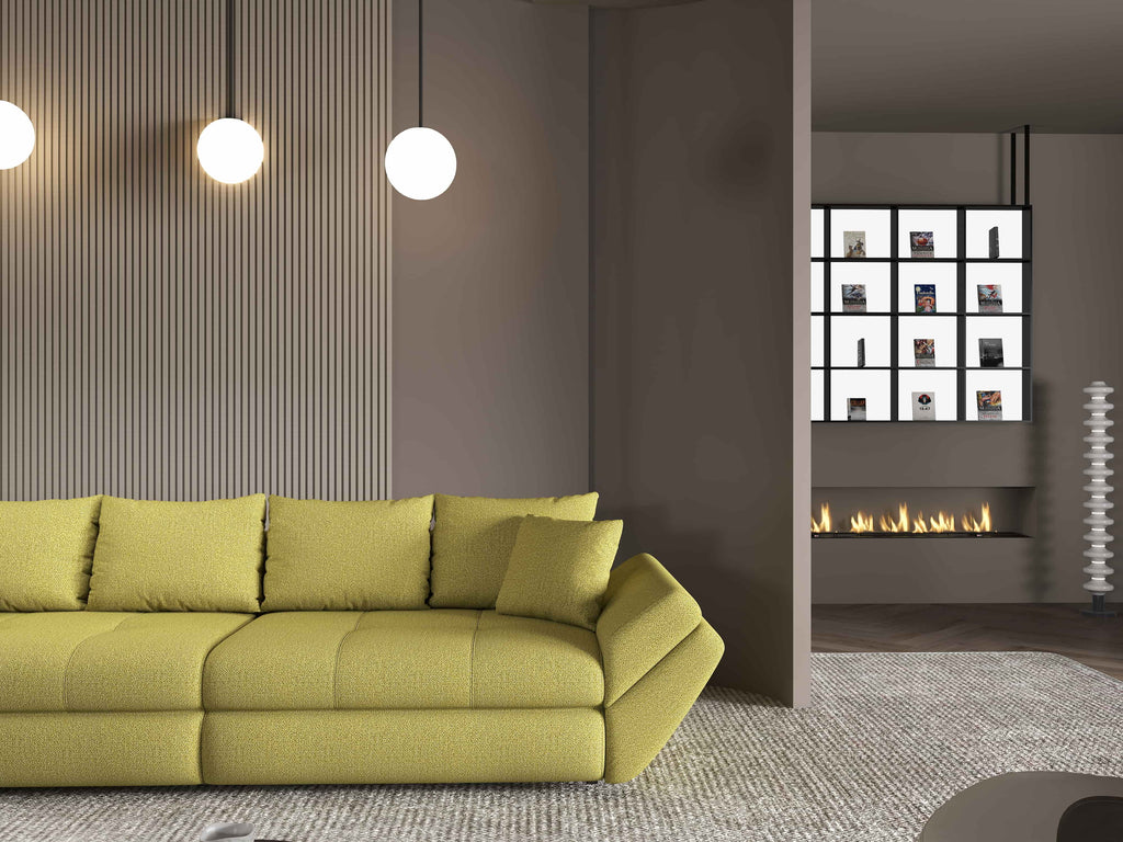 Canapea extensibilă dumonde cu ladă de depozitare si sezut confortabil din spuma high-density, Loana Enjoy Verde 300x100 cm
