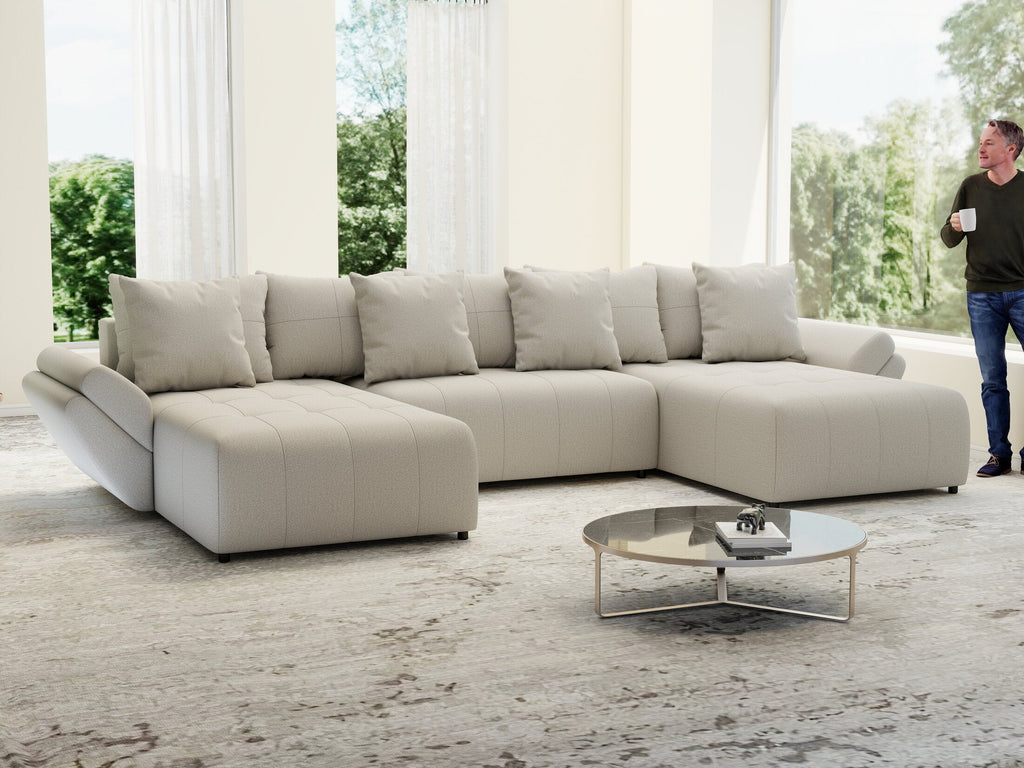 Colțar extensibil dumonde cu ladă de depozitare si sezut confortabil din spuma high-density, Berlin U Enjoy Bej 380x180 cm