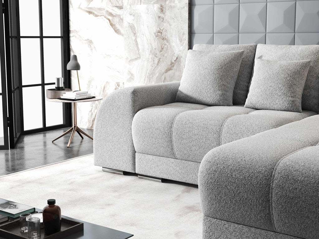 Colțar extensibil dumonde cu ladă de depozitare si sezut confortabil din spuma high-density, Verona Euphoria Dove II 290x185 cm