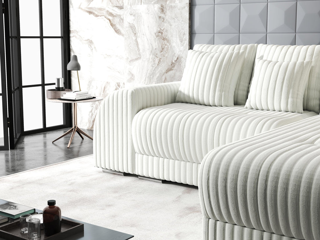 Colțar extensibil dumonde cu ladă de depozitare si sezut confortabil din spuma high-density, Verona Ambience Ivory II 290x185 cm