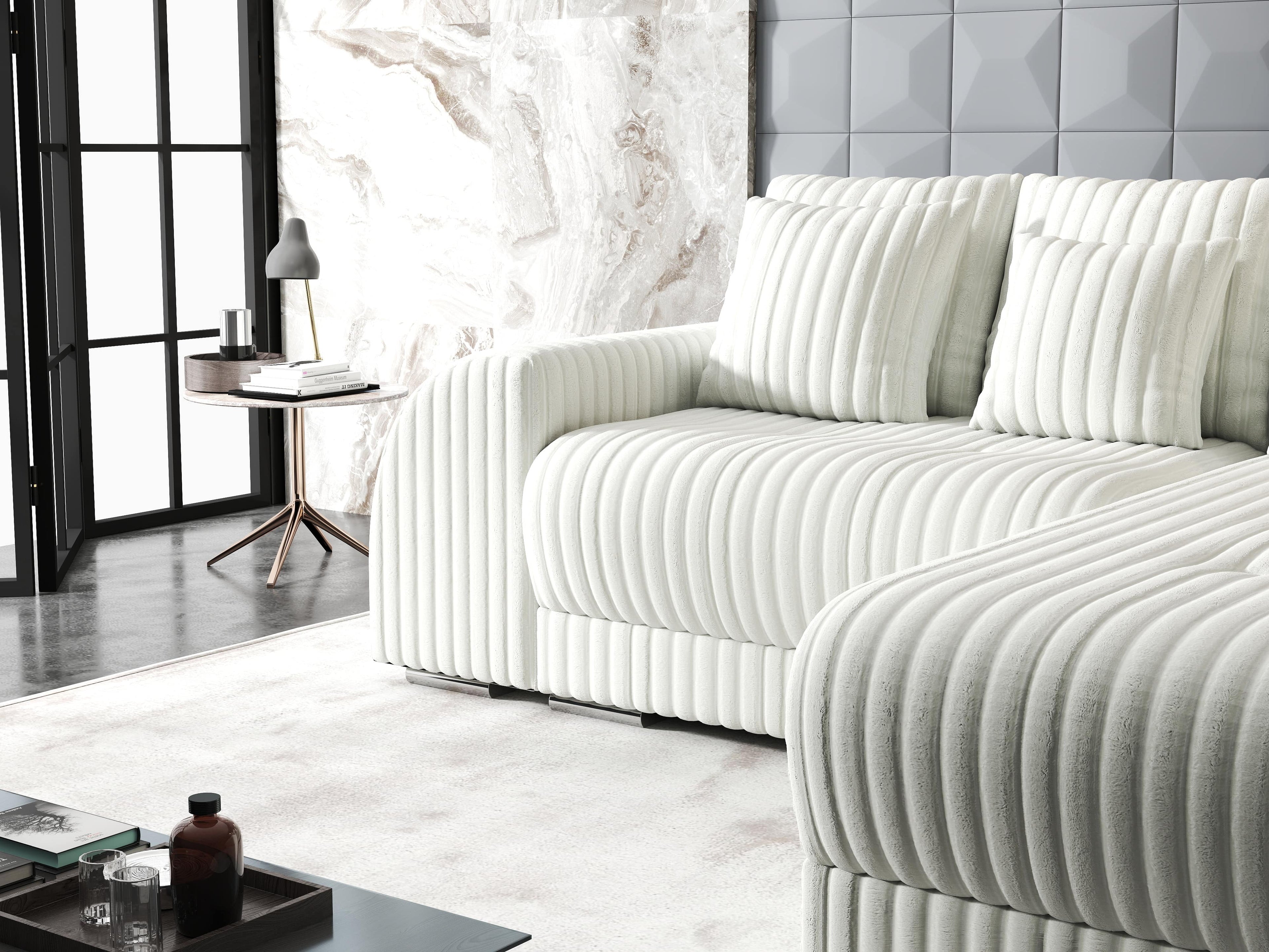 Colțar extensibil dumonde cu ladă de depozitare si sezut confortabil din spuma high-density, Verona Ambience Ivory II 290x185 cm