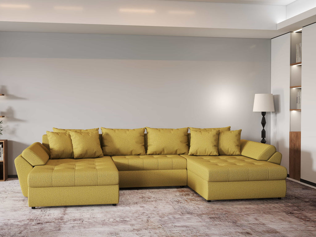 Colțar extensibil dumonde cu ladă de depozitare si sezut confortabil din spuma high-density, Loana U Enjoy Melon 355x185 cm