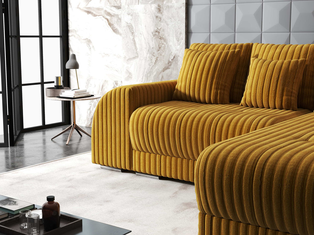 Colțar extensibil dumonde cu ladă de depozitare si sezut confortabil din spuma high-density, Verona Ambience Mustar II 290x185 cm