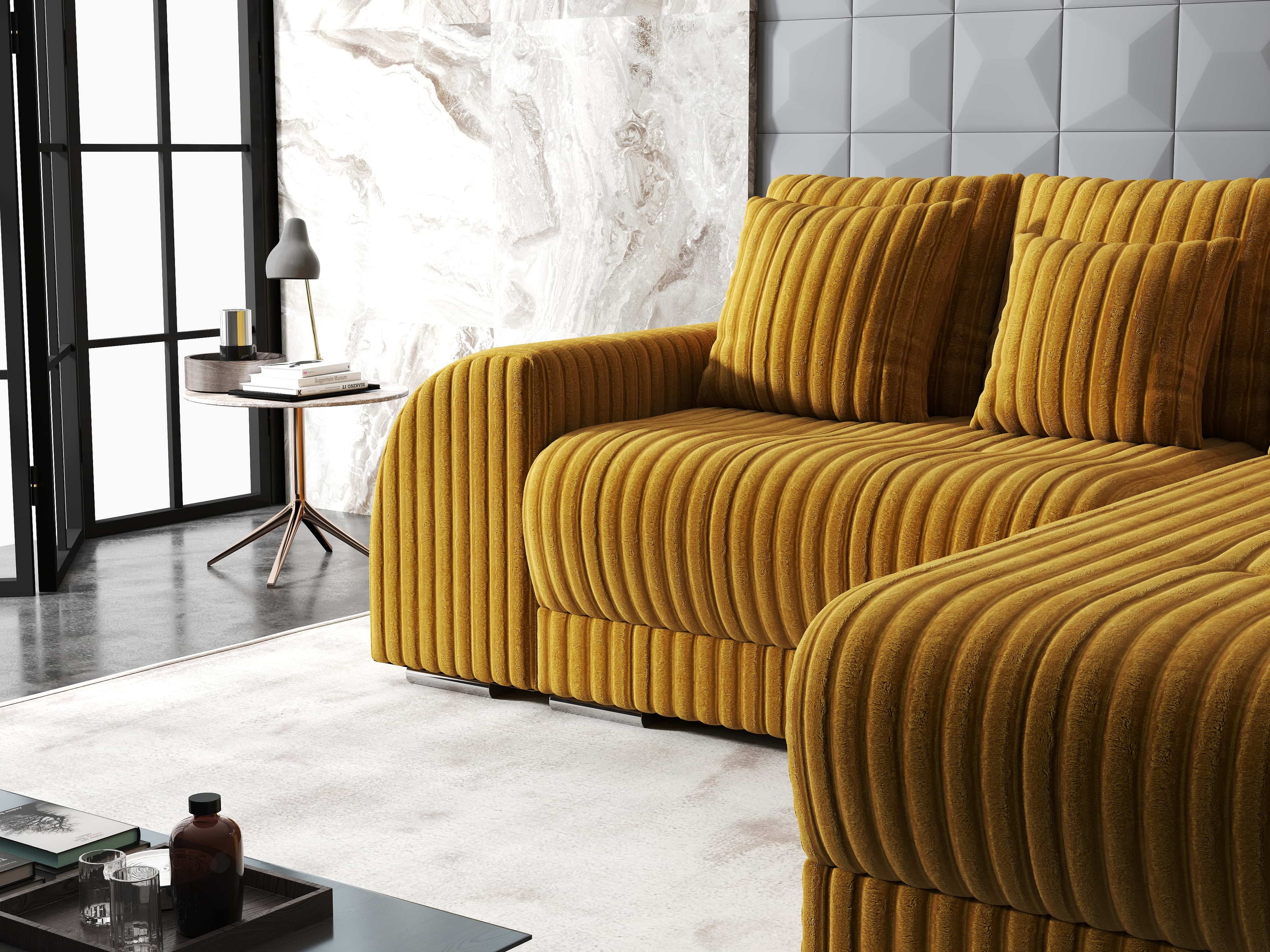 Colțar extensibil dumonde cu ladă de depozitare si sezut confortabil din spuma high-density, Verona Ambience Mustar II 290x185 cm