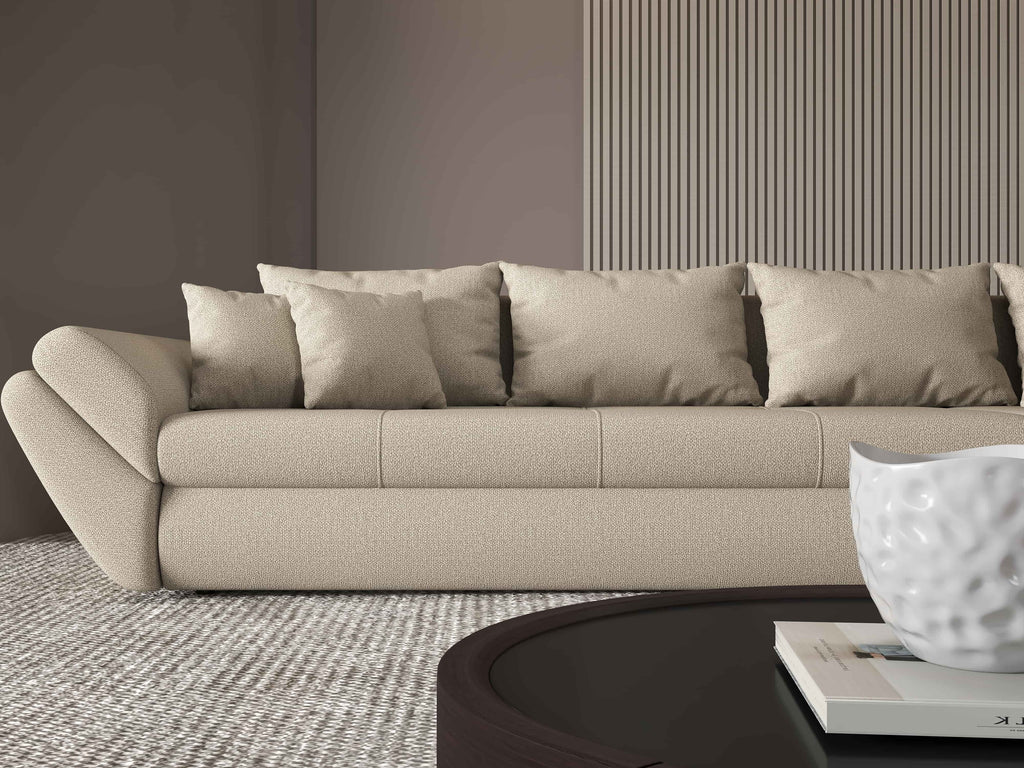 Colțar extensibil dumonde cu ladă de depozitare si sezut confortabil din spuma high-density, Loana XL Enjoy Camel II 335x185 cm