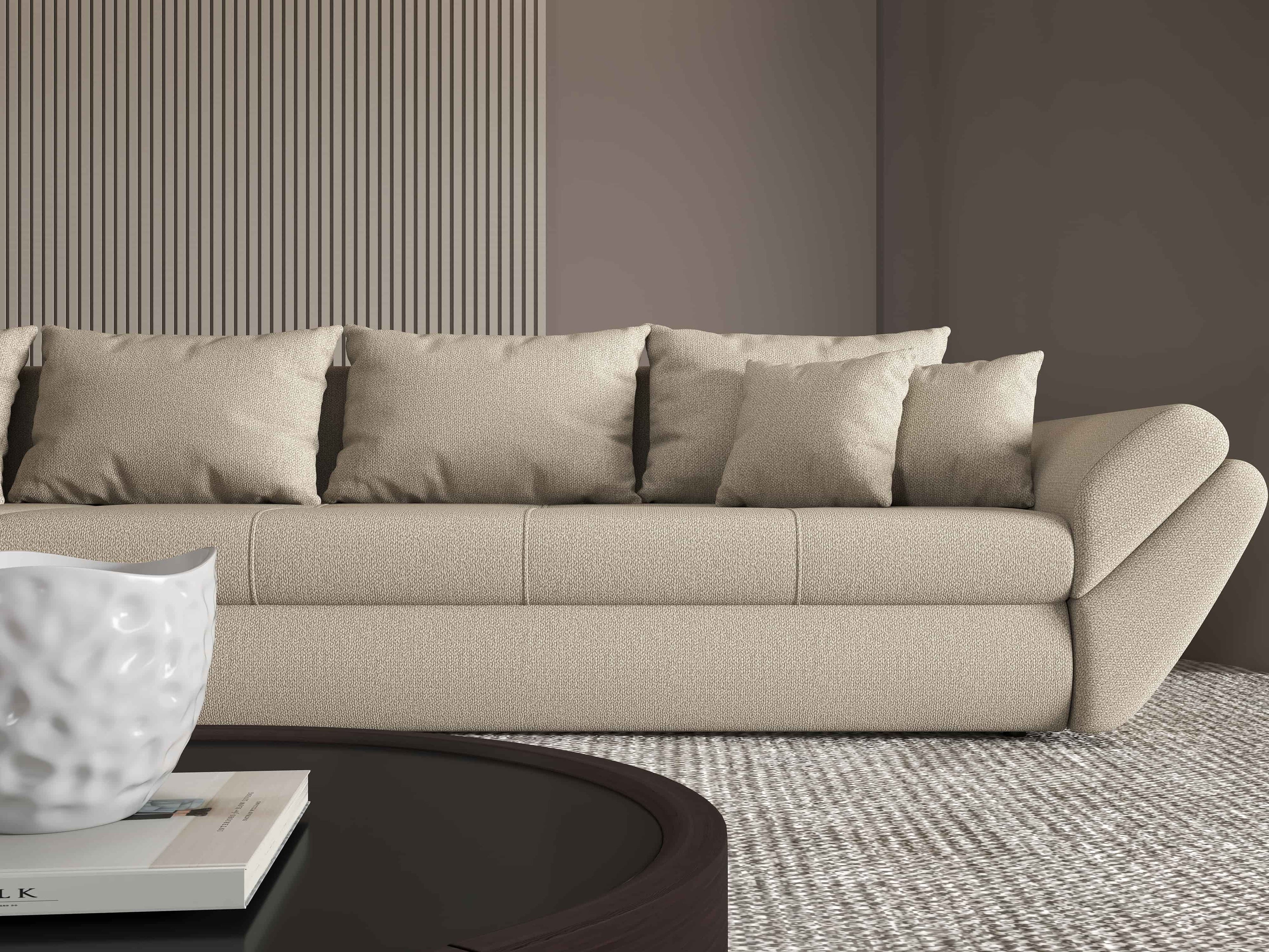 Colțar extensibil dumonde cu ladă de depozitare si sezut confortabil din spuma high-density, Loana XL Enjoy Camel 335x185 cm
