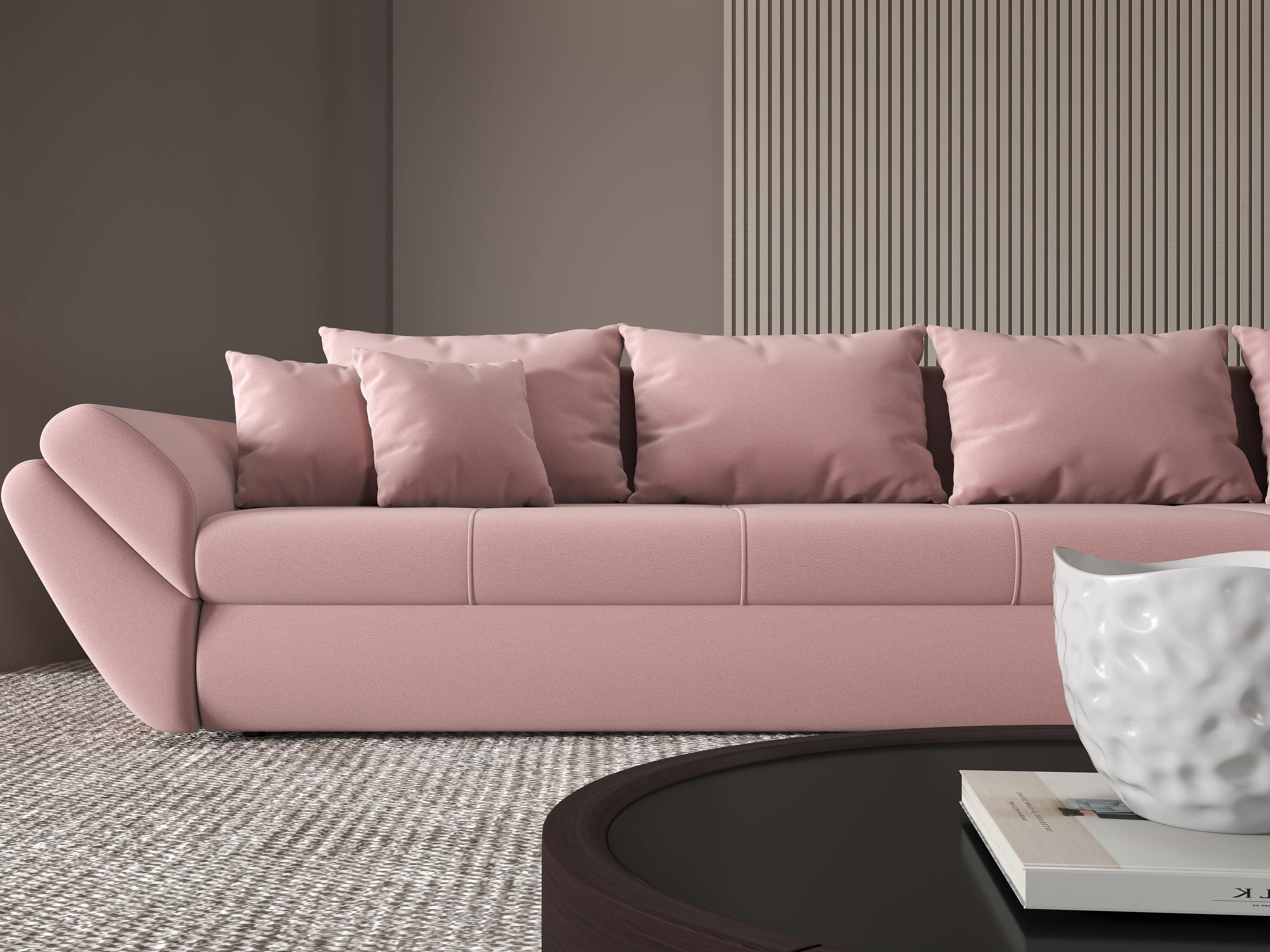 Colțar extensibil dumonde cu ladă de depozitare si sezut confortabil din spuma high-density, Loana XL Royal Roz II 335x185 cm