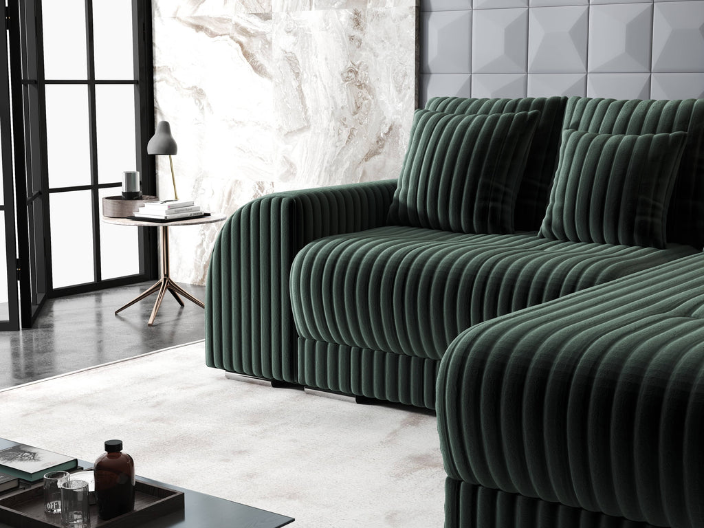 Colțar extensibil dumonde cu ladă de depozitare si sezut confortabil din spuma high-density, Verona Ambience Verde II 290x185 cm