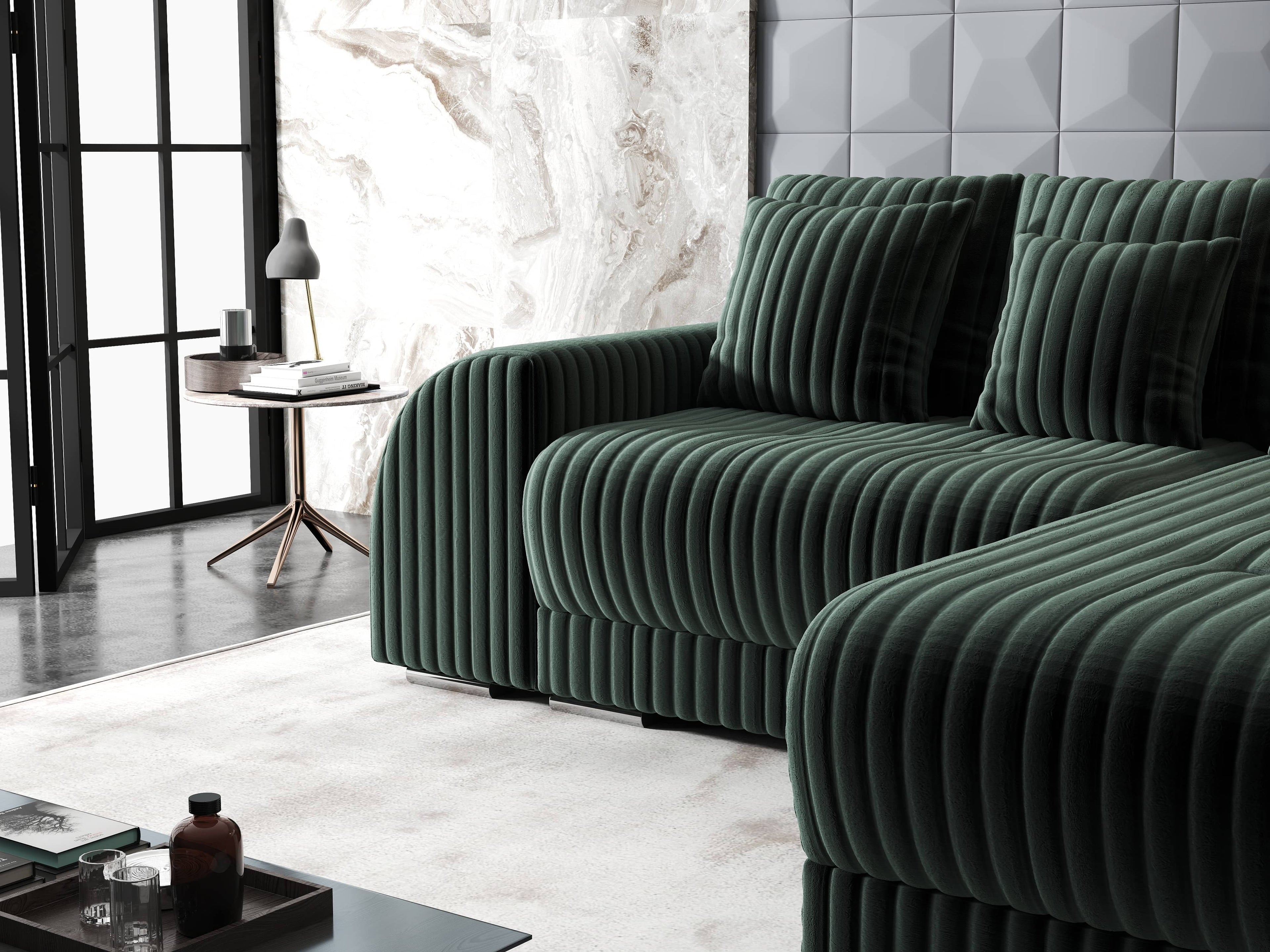 Colțar extensibil dumonde cu ladă de depozitare si sezut confortabil din spuma high-density, Verona Ambience Verde II 290x185 cm