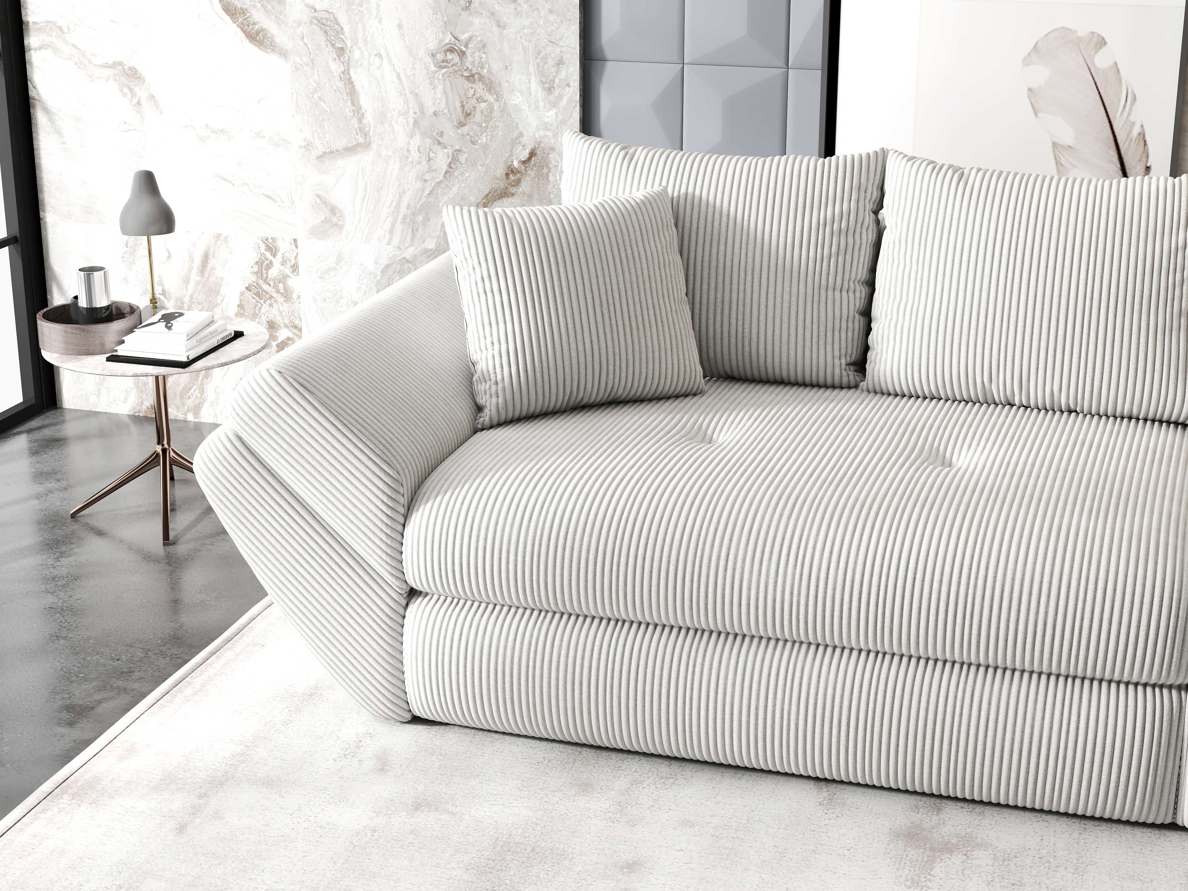 Canapea extensibilă dumonde cu ladă de depozitare si sezut confortabil din spuma high-density, Loana Zoom Cream 300x100 cm