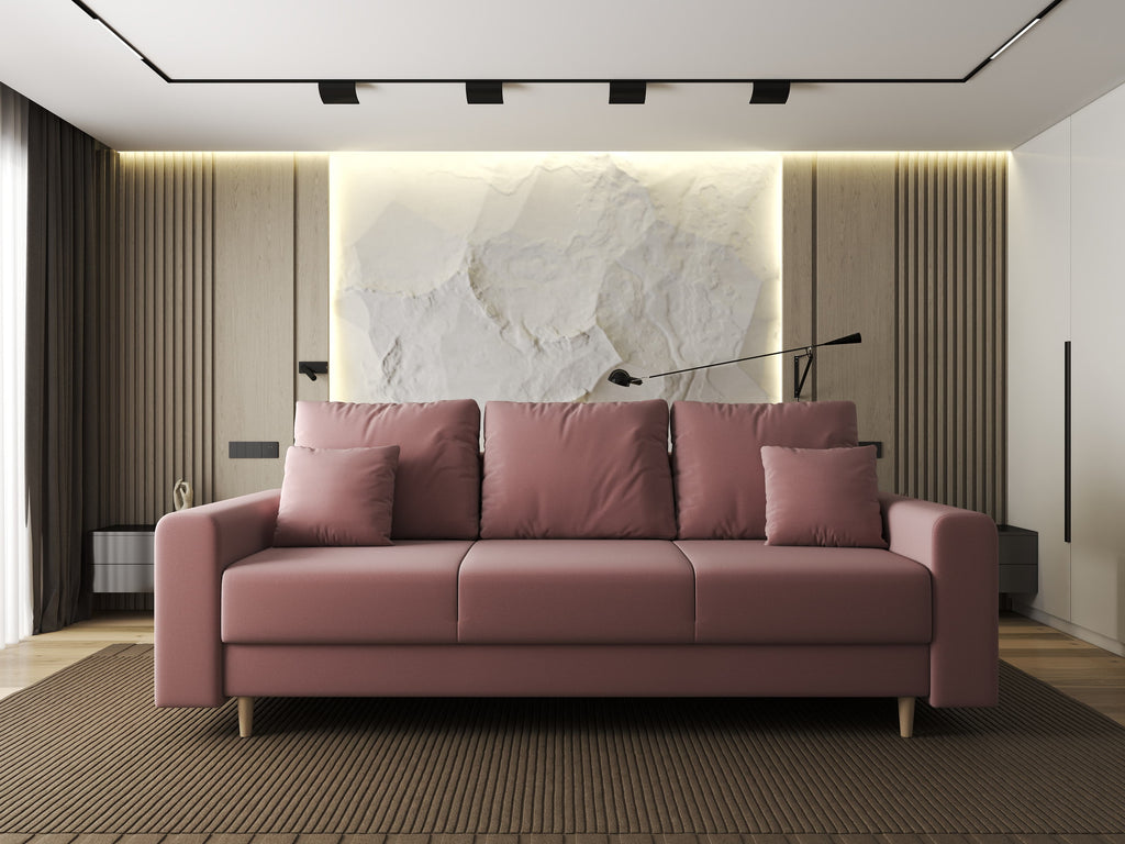 Canapea extensibilă dumonde cu ladă de depozitare si sezut confortabil din spuma high-density, Kronos Royal Roz 210x100 cm
