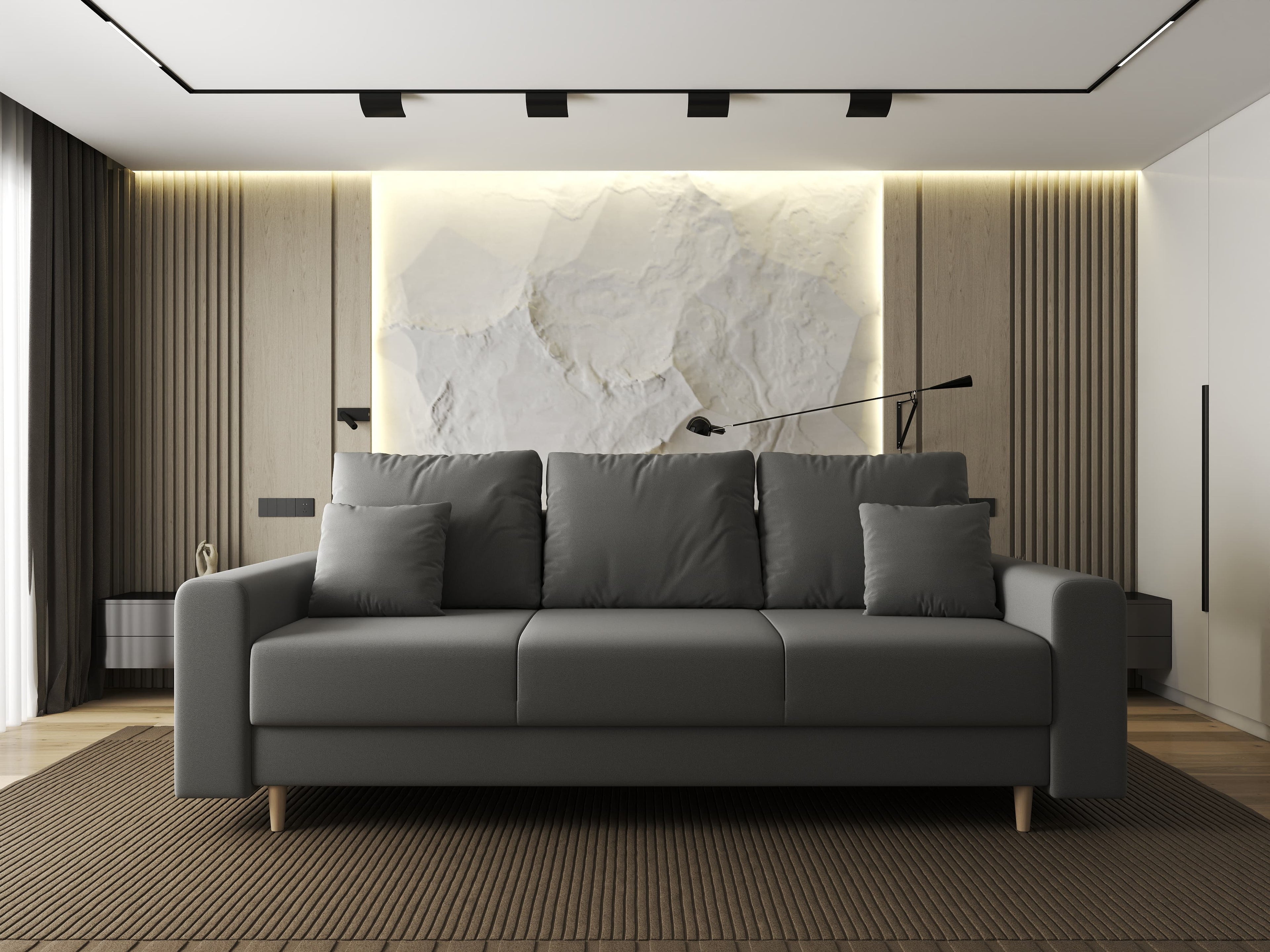 Canapea extensibilă dumonde cu ladă de depozitare si sezut confortabil din spuma high-density, Kronos Royal Gri 210x100 cm