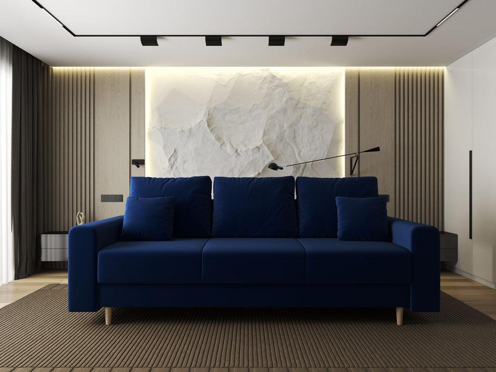 Canapea extensibilă dumonde cu ladă de depozitare si sezut confortabil din spuma high-density, Kronos Royal Albastru 210x100 cm