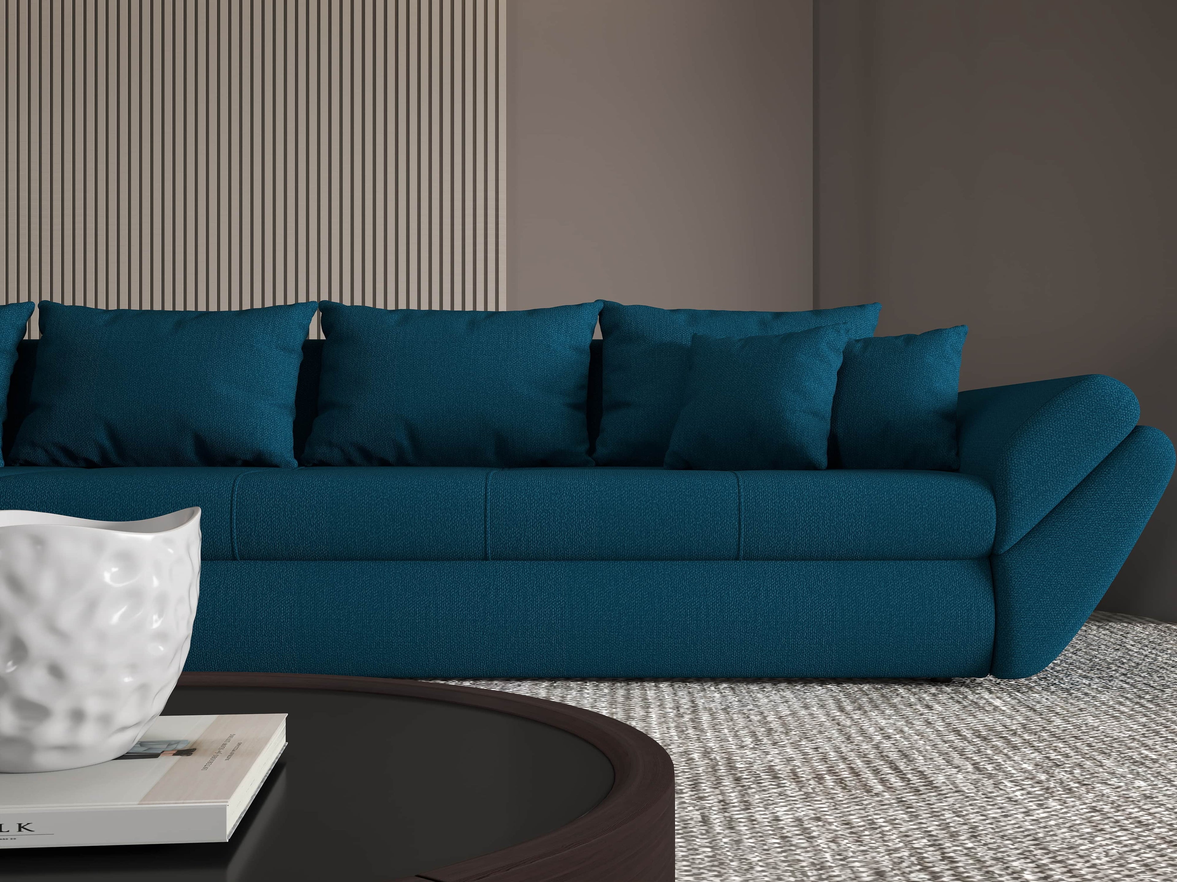 Colțar extensibil dumonde cu ladă de depozitare si sezut confortabil din spuma high-density, Loana XL Enjoy Petrol 335x185 cm