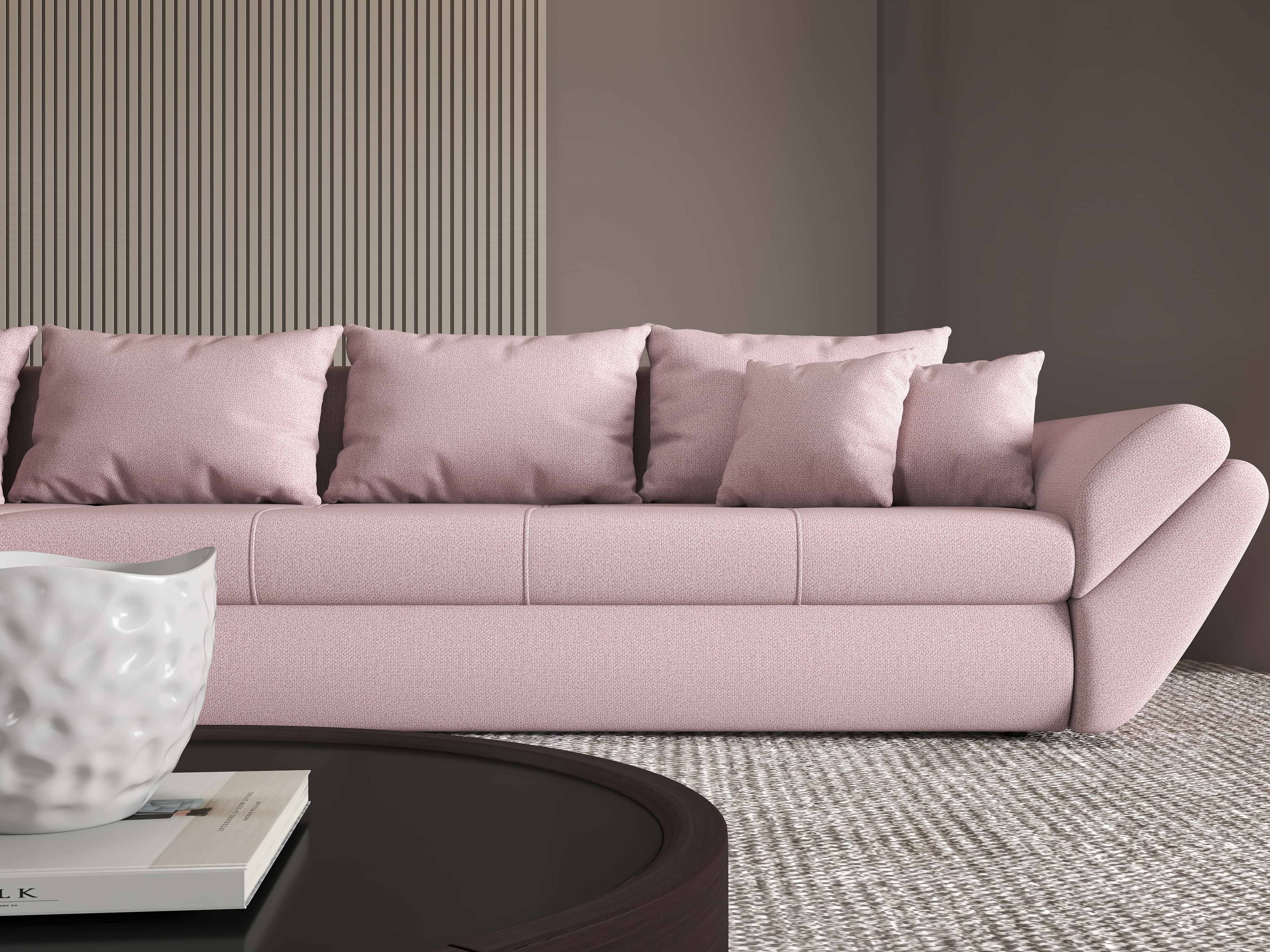Colțar extensibil dumonde cu ladă de depozitare si sezut confortabil din spuma high-density, Loana XL Enjoy Flamingo 335x185 cm