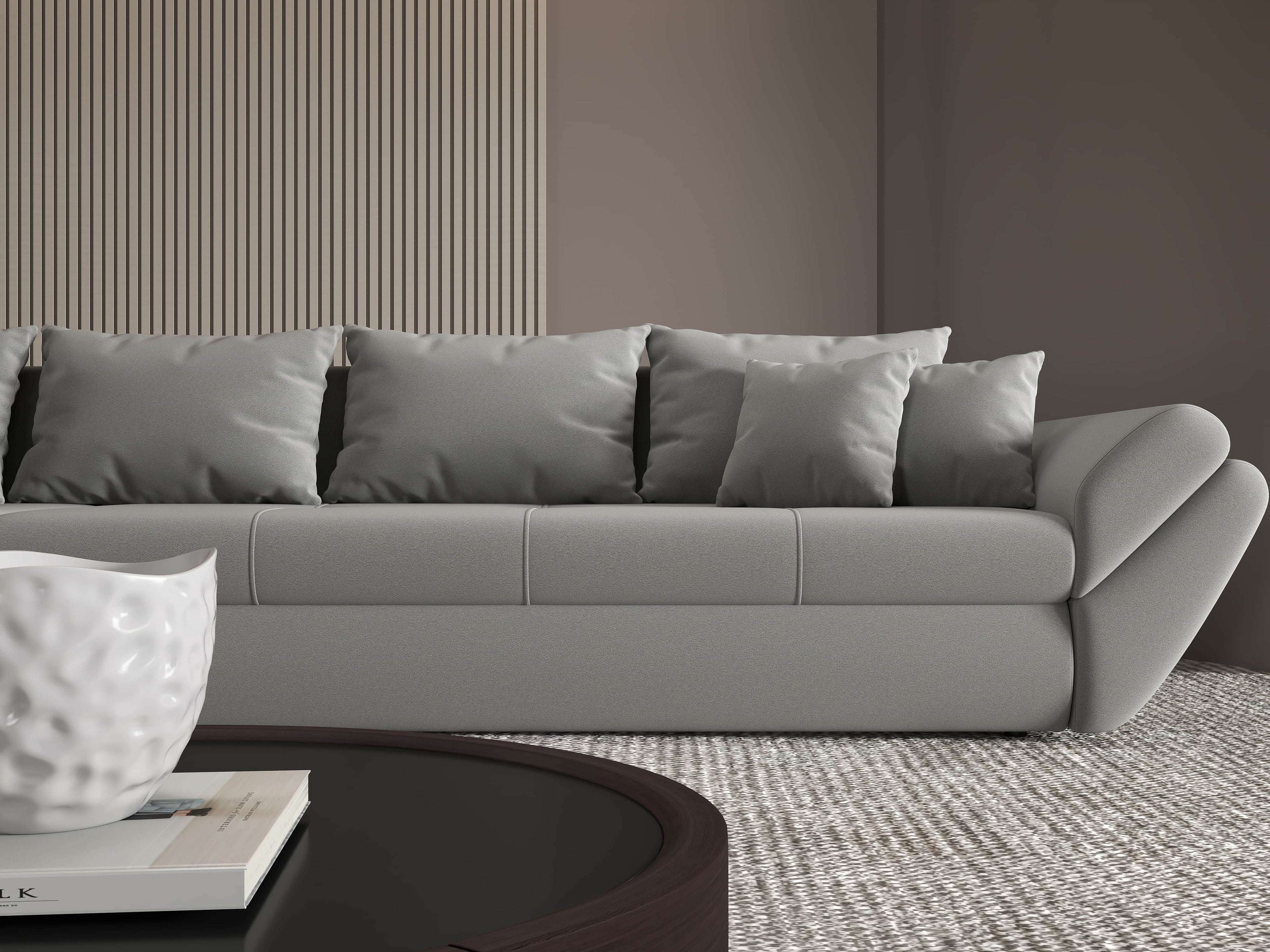 Colțar extensibil dumonde cu ladă de depozitare si sezut confortabil din spuma high-density, Loana XL Royal Gri 335x185 cm