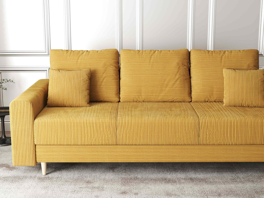 Canapea extensibilă dumonde cu ladă de depozitare si sezut confortabil din spuma high-density, Kronos Zoom Mustar 210x100 cm